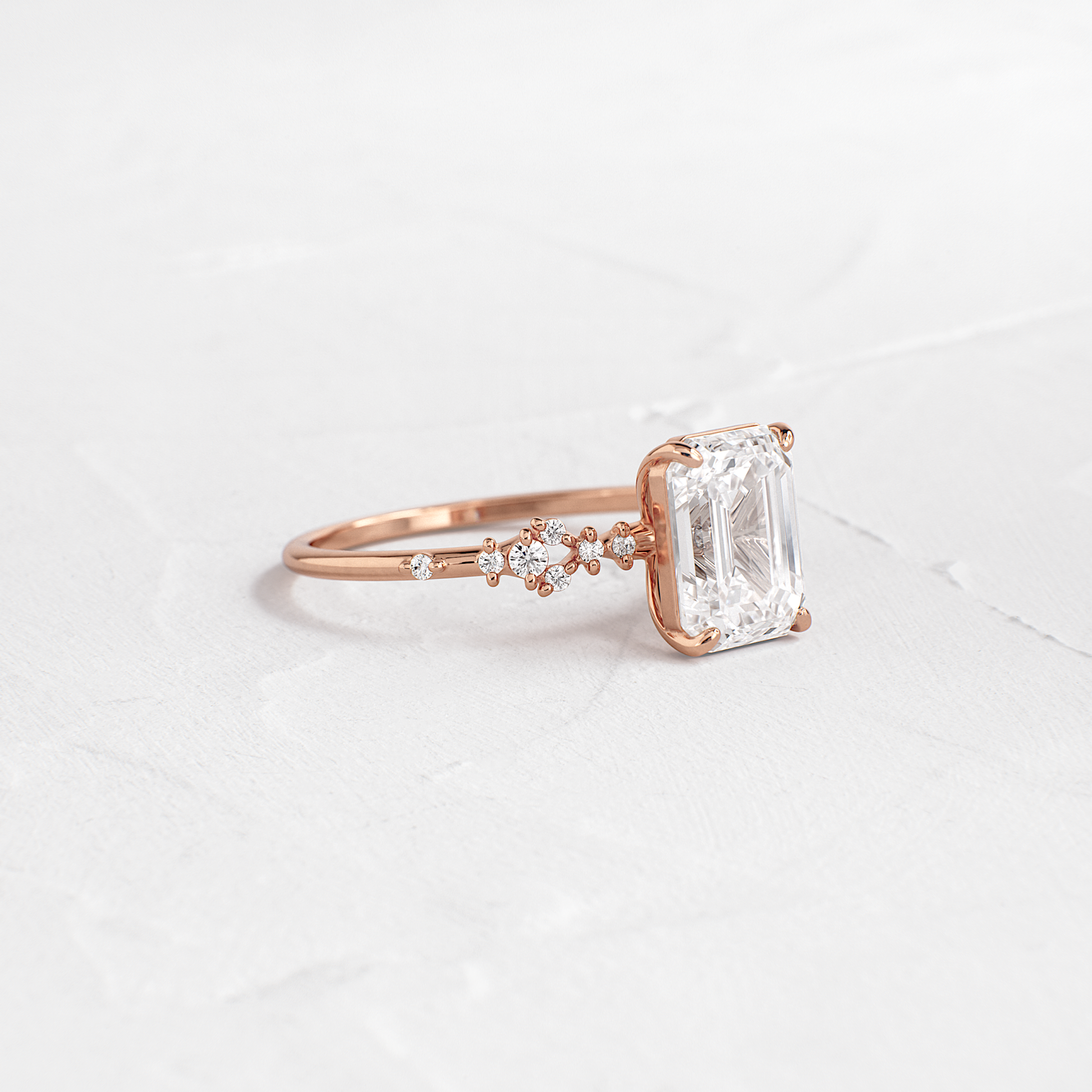 Cluster Style-Emerald Lab Grown Diamond Engagement Ring - Back view