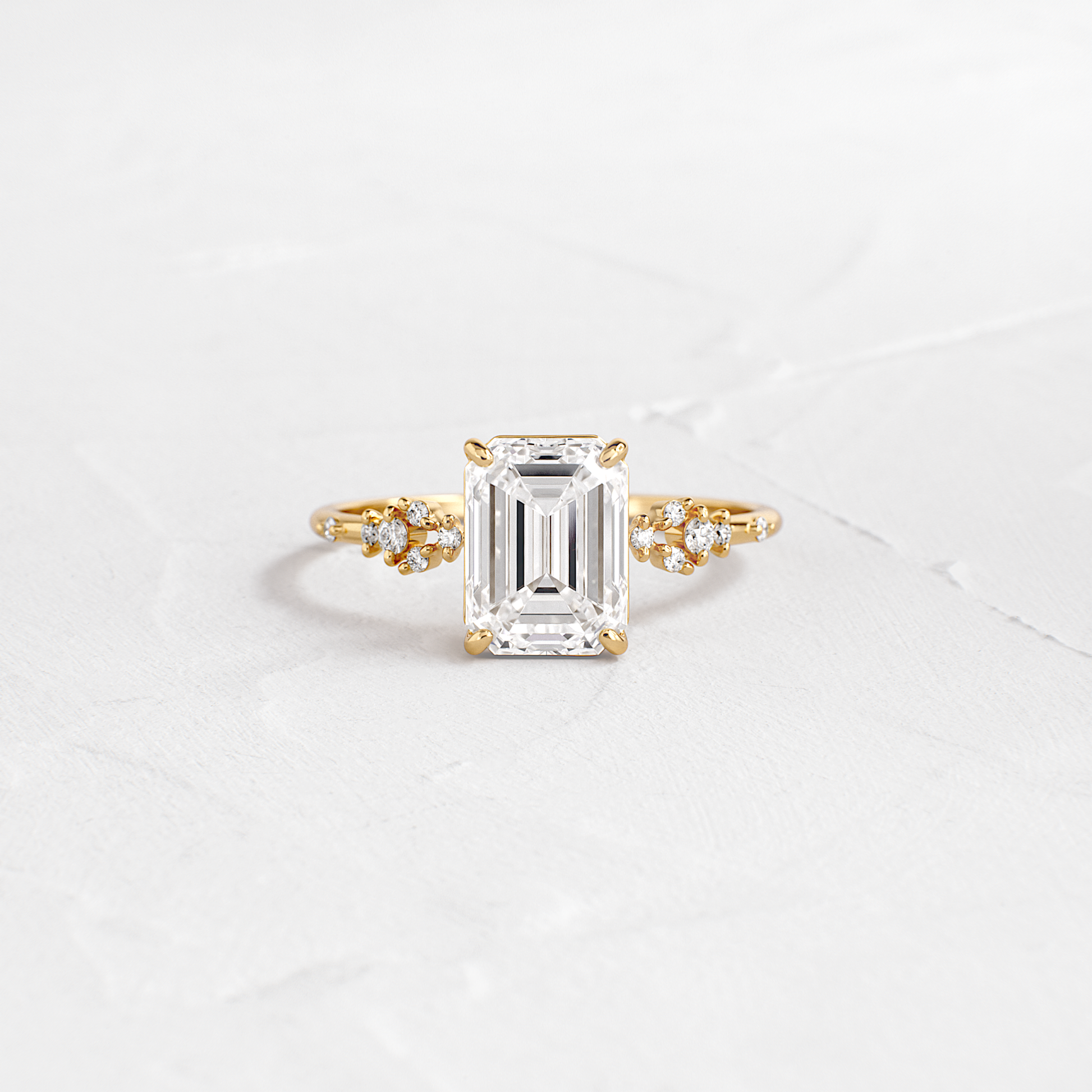 Cluster Style-Emerald Lab Grown Diamond Engagement Ring - Front view