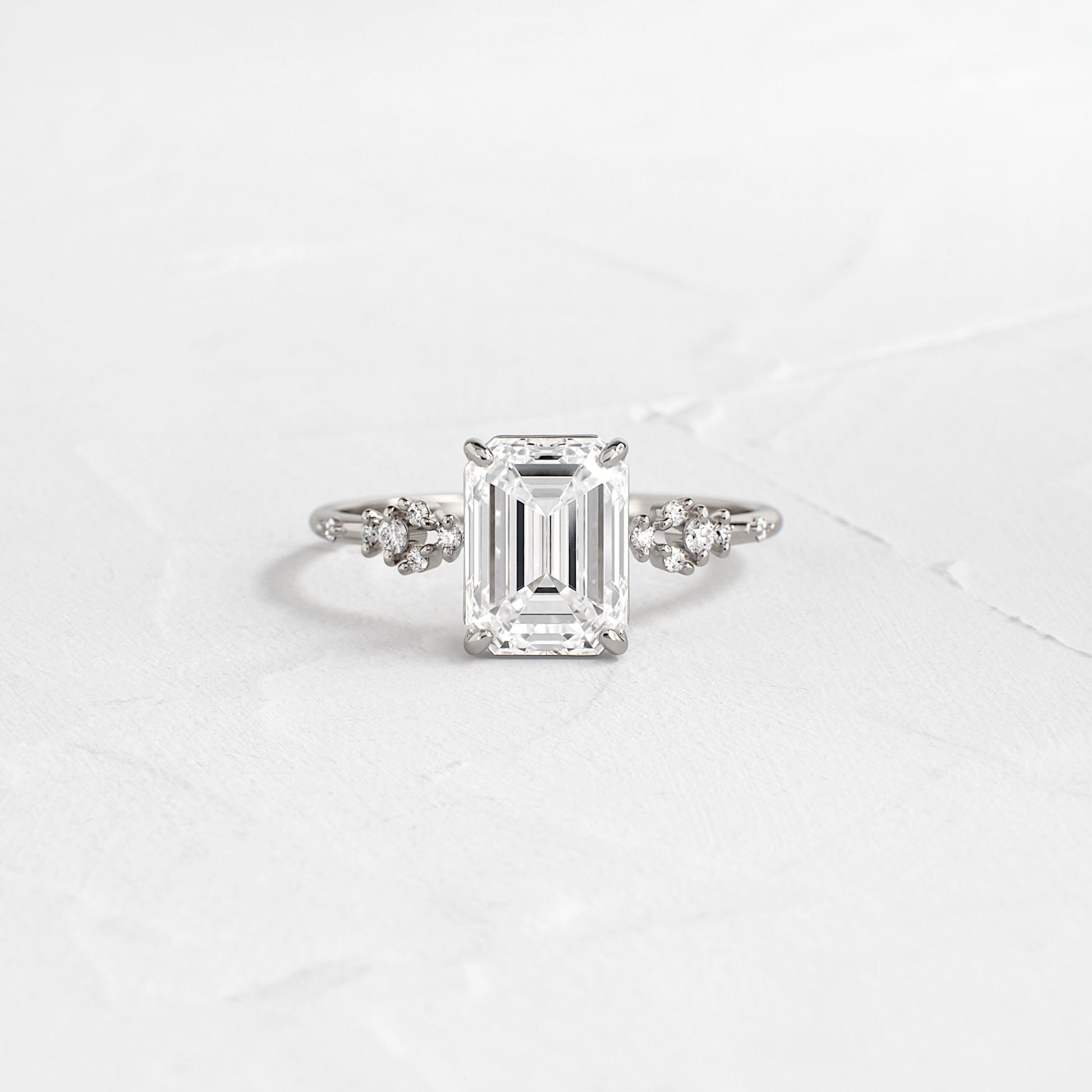 Cluster Style-Emerald Lab Grown Diamond Engagement Ring - Detail view