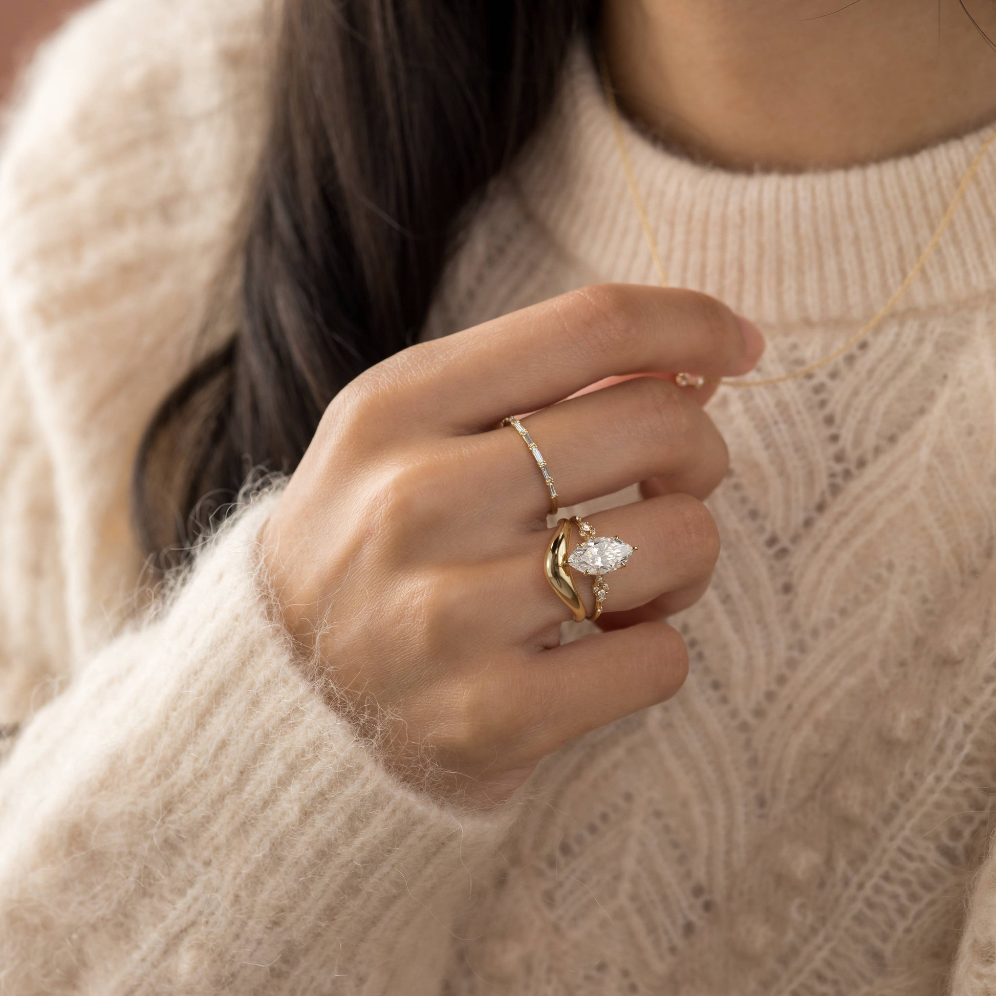 Cluster Style-Marquise Lab Grown Diamond Engagement Ring - Front view