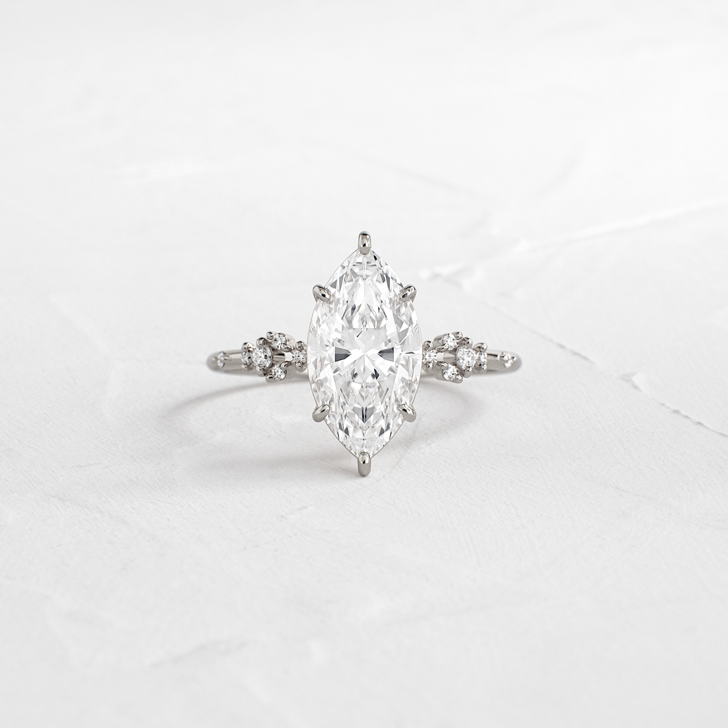 Cluster Style-Marquise Lab Grown Diamond Engagement Ring - On model