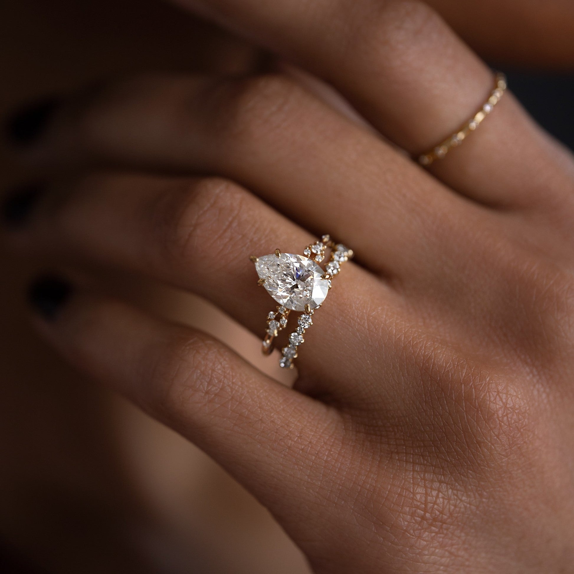Cluster Style-Pear Lab Grown Diamond Engagement Ring - Lifestyle