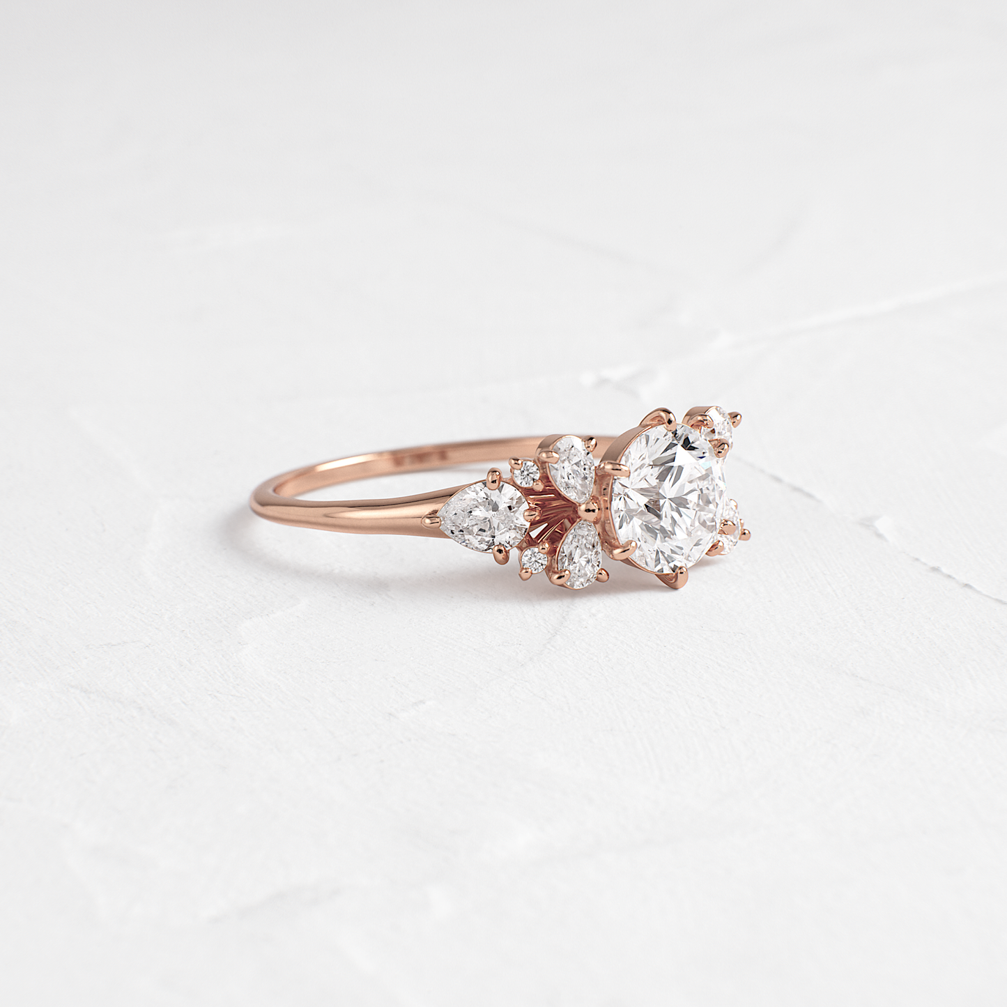 Cluster Style with Six Prong-Round Lab Grown Diamond Engagement Ring - Back view
