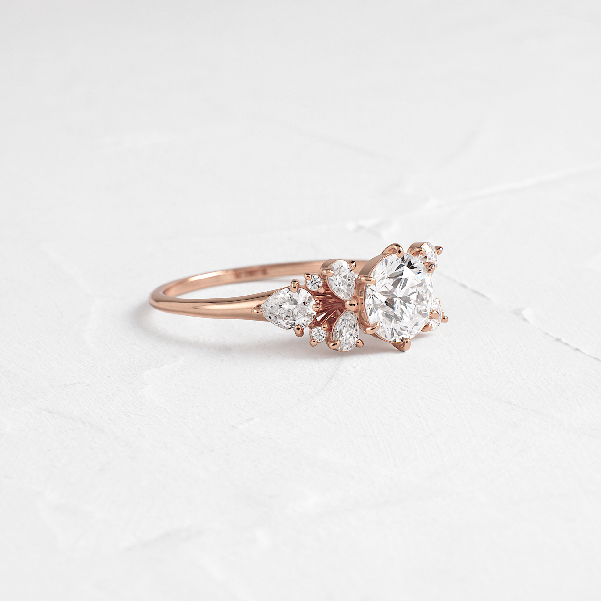 Cluster Style with Six Prong-Round Lab Grown Diamond Engagement Ring - Back view