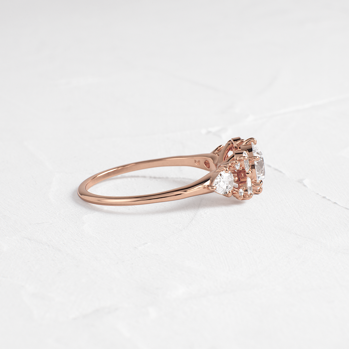 Cluster Style with Six Prong-Round Lab Grown Diamond Engagement Ring - Detail view