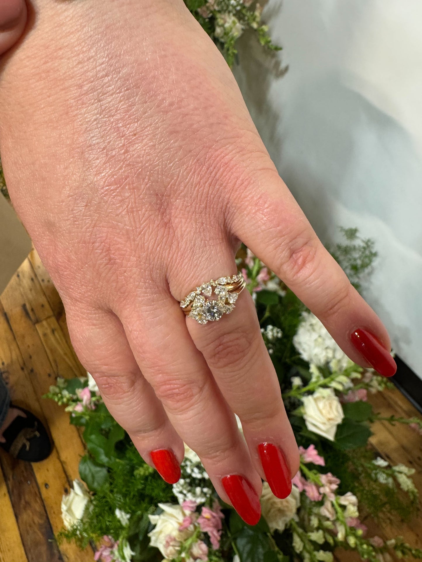 Cluster Style with Six Prong-Round Lab Grown Diamond Engagement Ring - Lifestyle