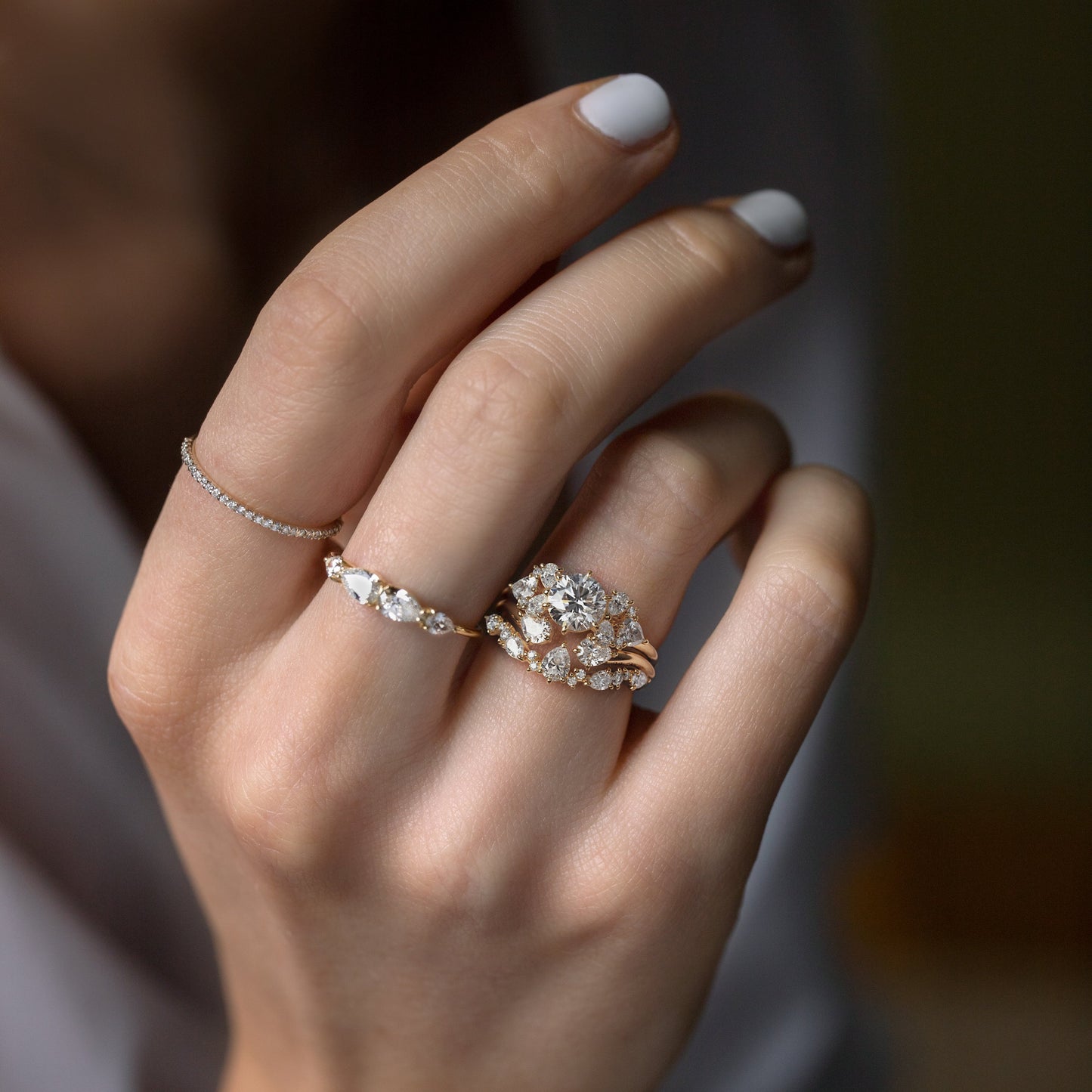 Cluster Style with Six Prong-Round Lab Grown Diamond Engagement Ring - Front view