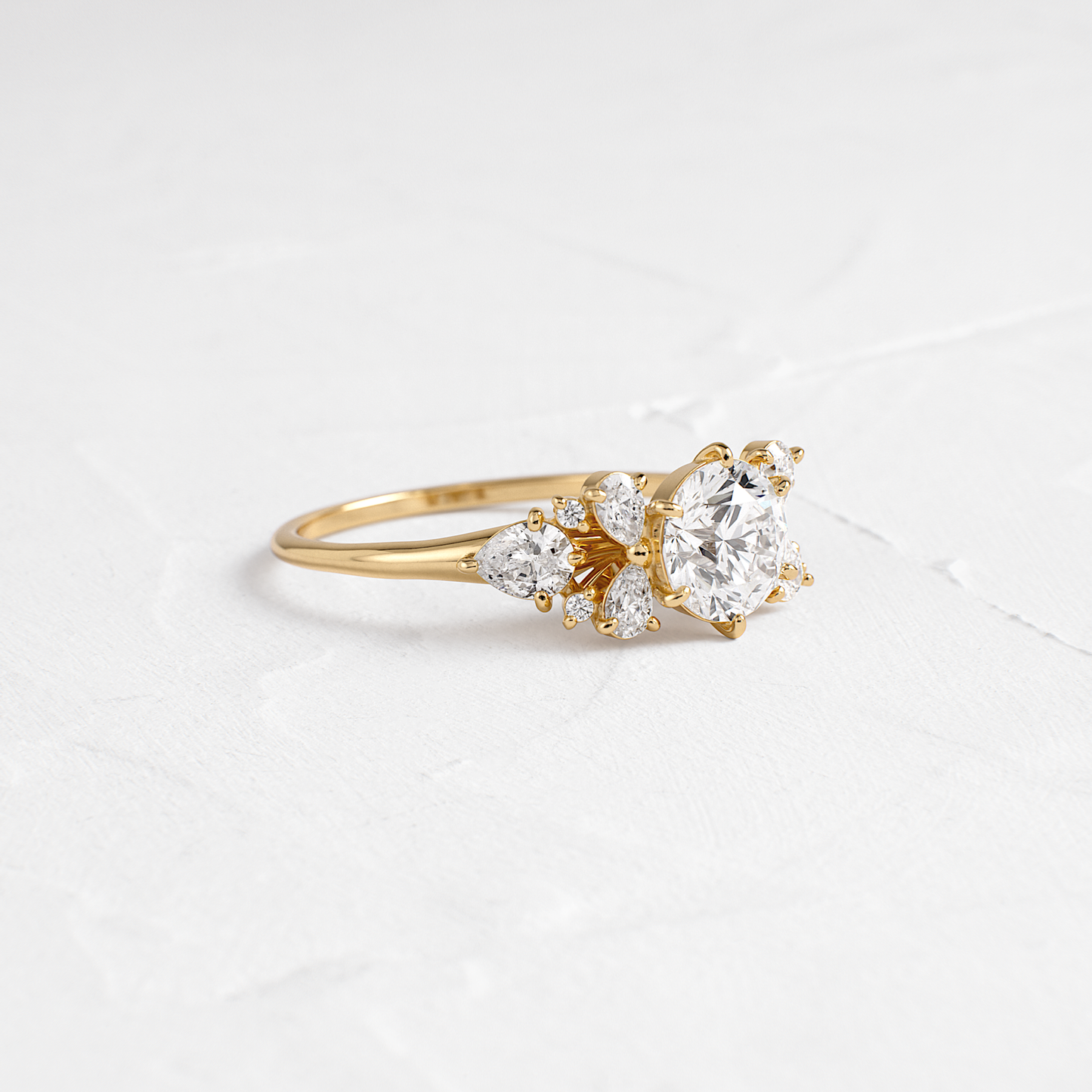 Cluster Style with Six Prong-Round Lab Grown Diamond Engagement Ring - Front view