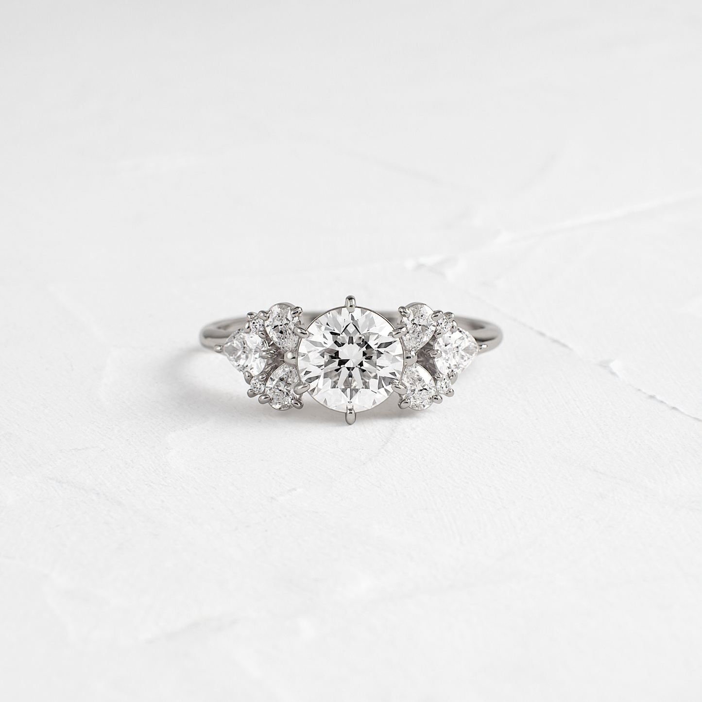 Cluster Style with Six Prong-Round Lab Grown Diamond Engagement Ring - Detail view