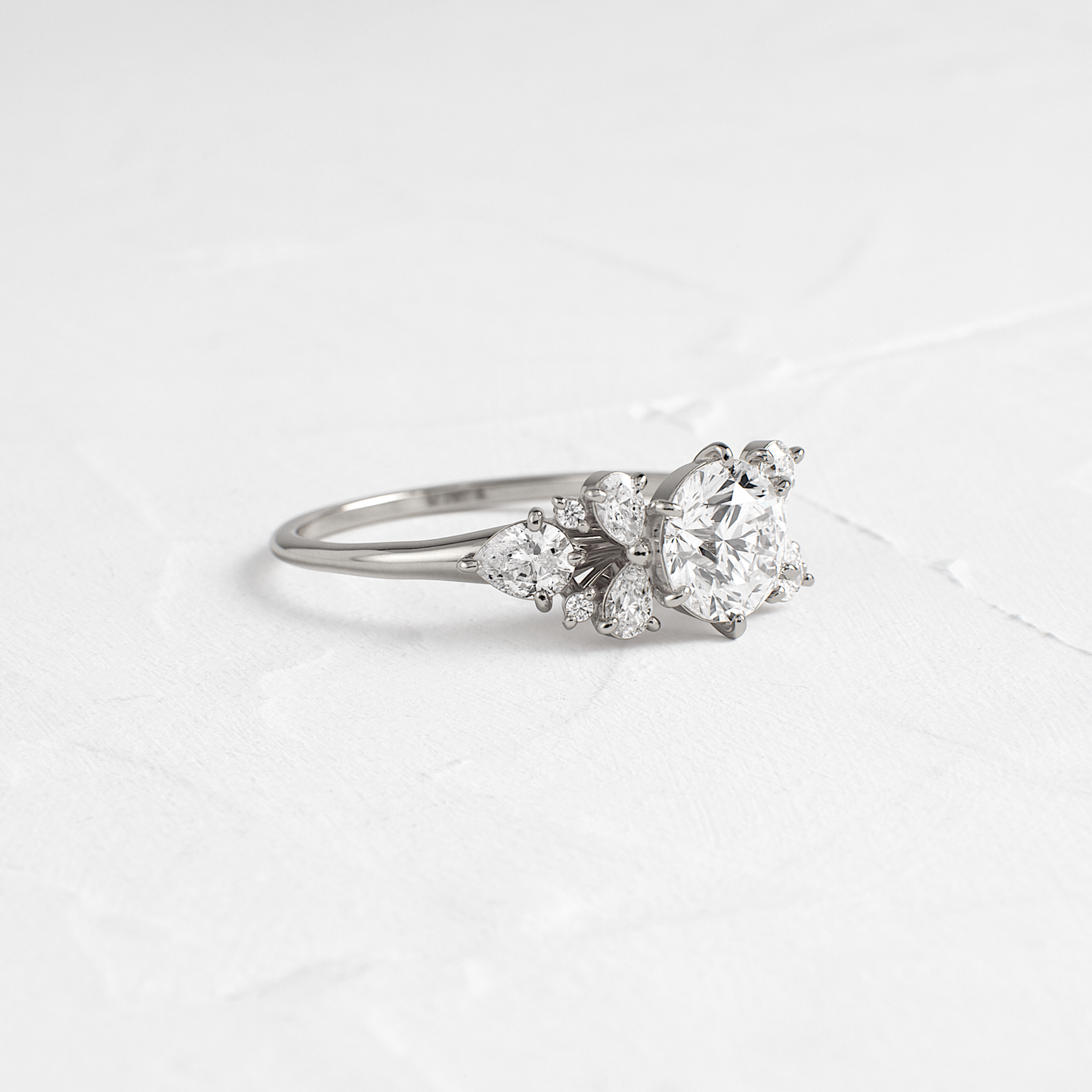 Cluster Style with Six Prong-Round Lab Grown Diamond Engagement Ring - On model