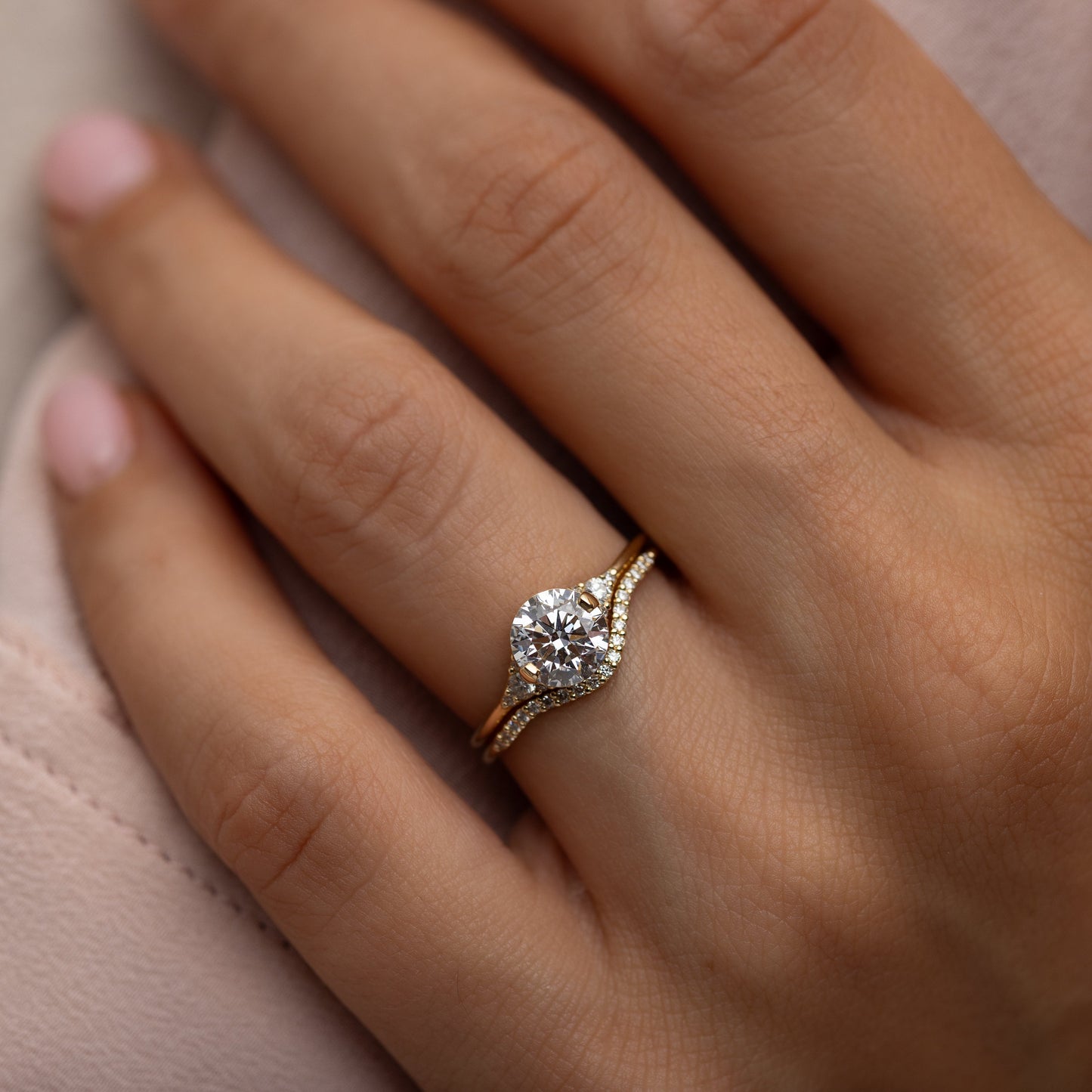 Cluster & Two Prong-Round Lab Grown Diamond Engagement Ring - Back view