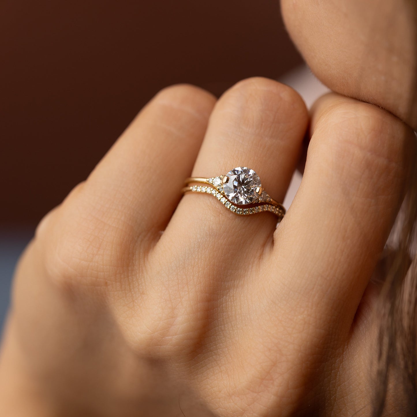 Cluster & Two Prong-Round Lab Grown Diamond Engagement Ring - Detail view