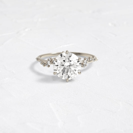 Cluster with Hidden Stone-Round Lab Grown Diamond Engagement Ring - Front view