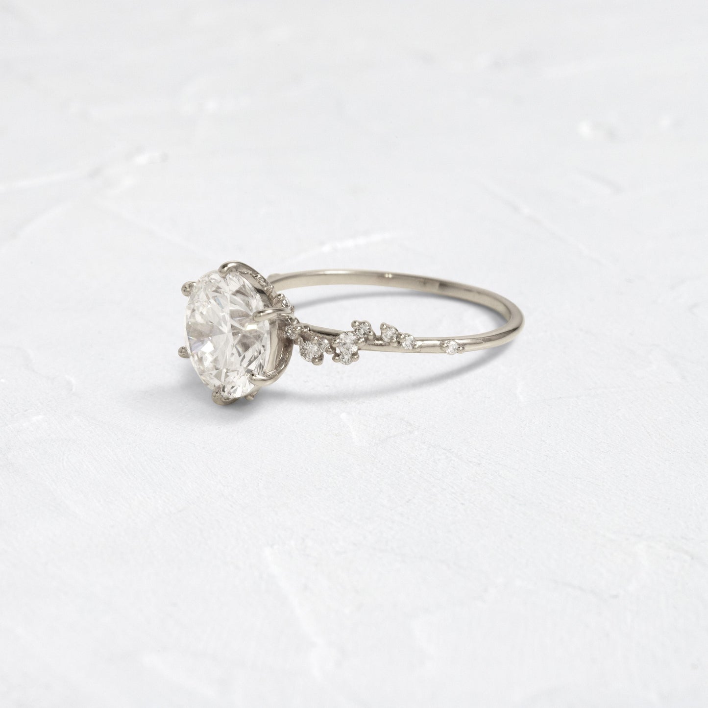 Cluster with Hidden Stone-Round Lab Grown Diamond Engagement Ring - Front view
