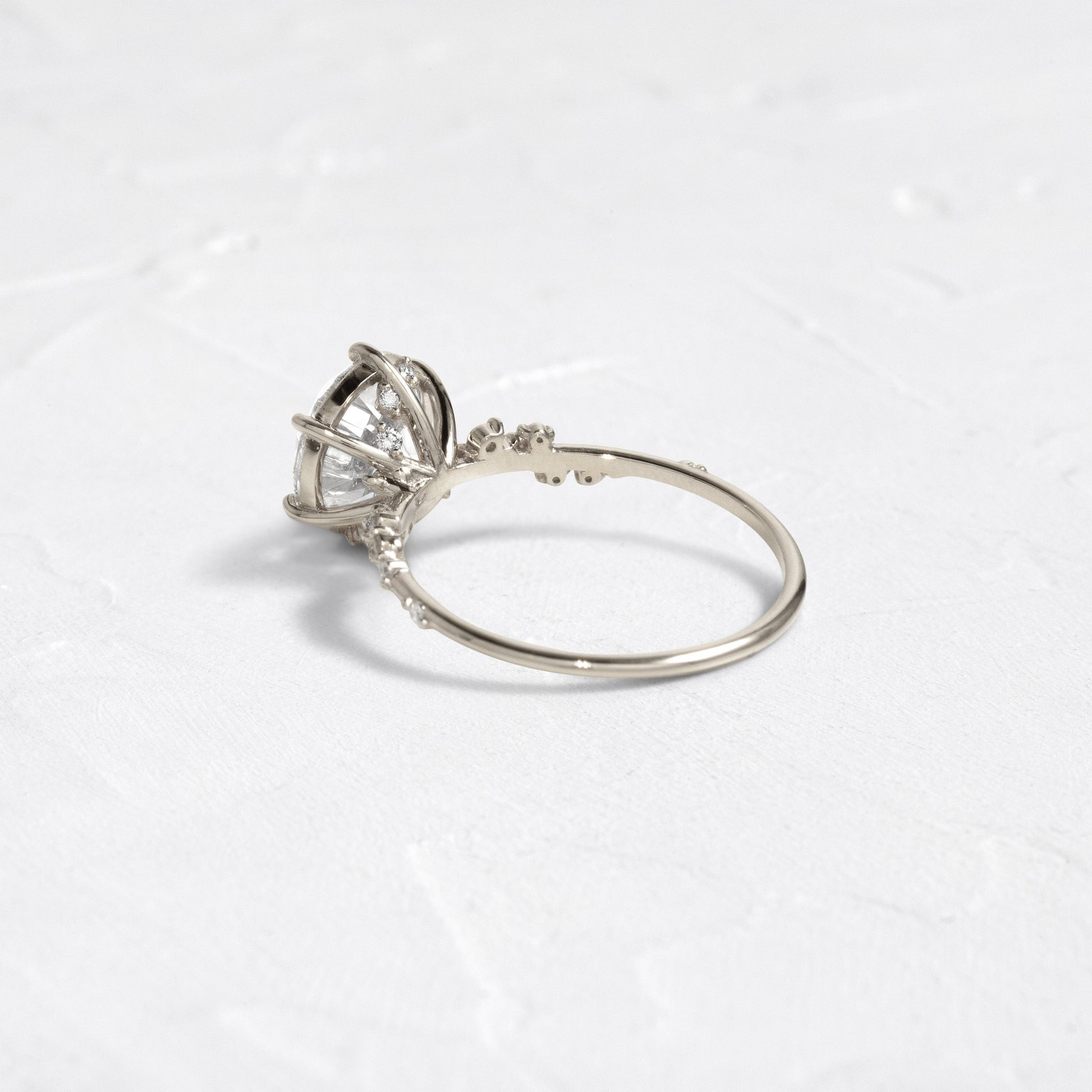 Cluster with Hidden Stone-Round Lab Grown Diamond Engagement Ring - Side view