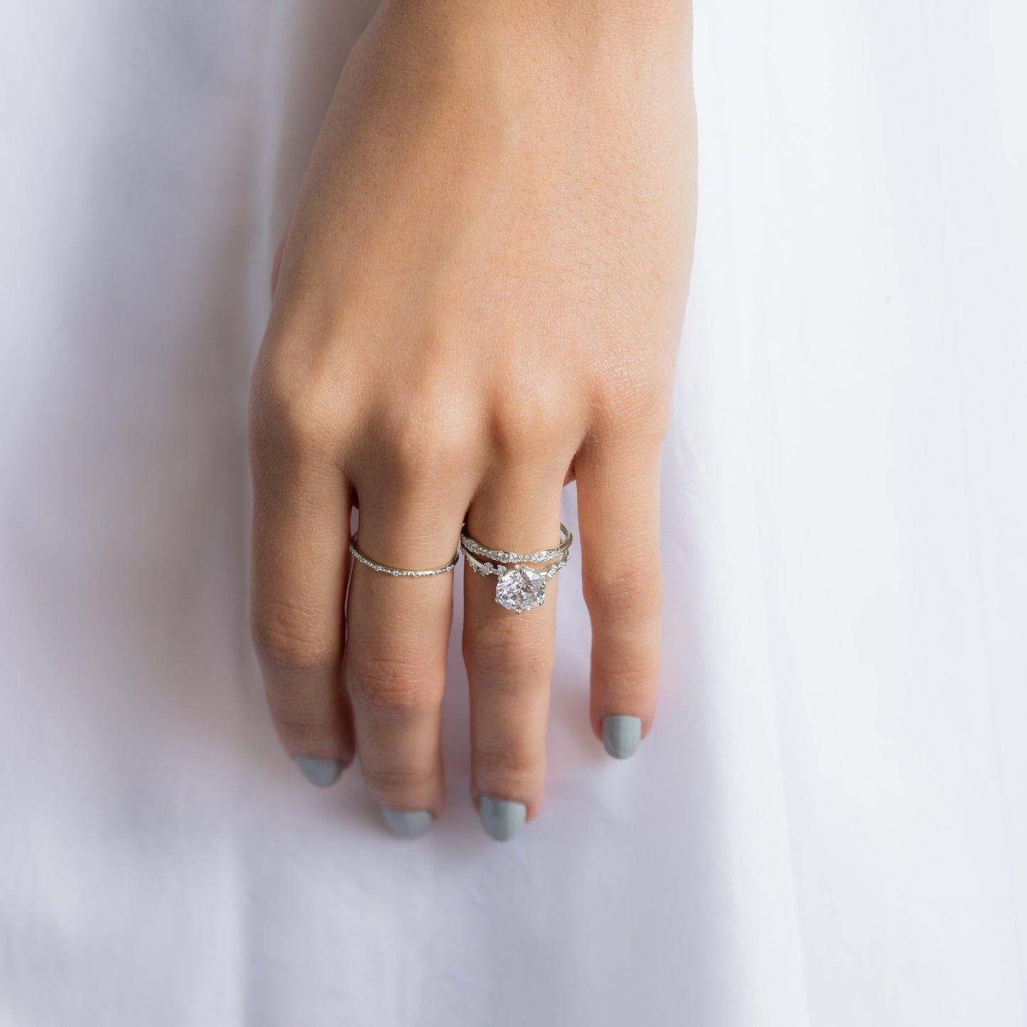 Cluster with Hidden Stone-Round Lab Grown Diamond Engagement Ring - Detail view