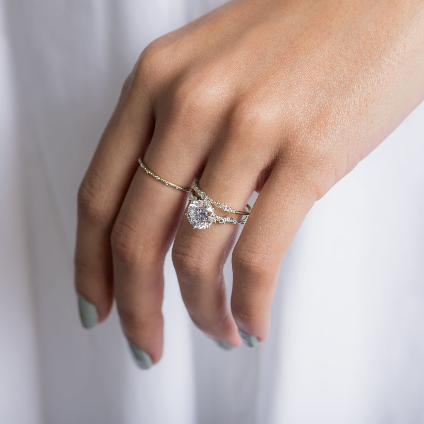 Cluster with Hidden Stone-Round Lab Grown Diamond Engagement Ring - On model