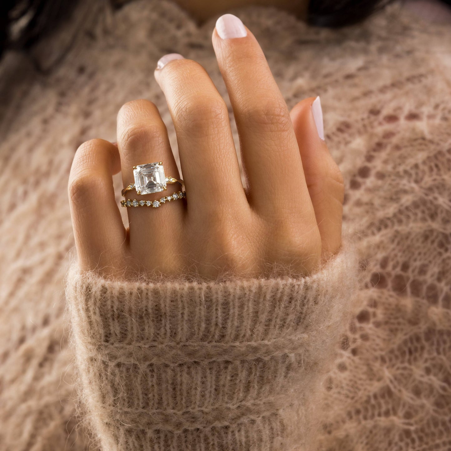 Criss Cross-Asscher Lab Grown Diamond Engagement Ring - Detail view