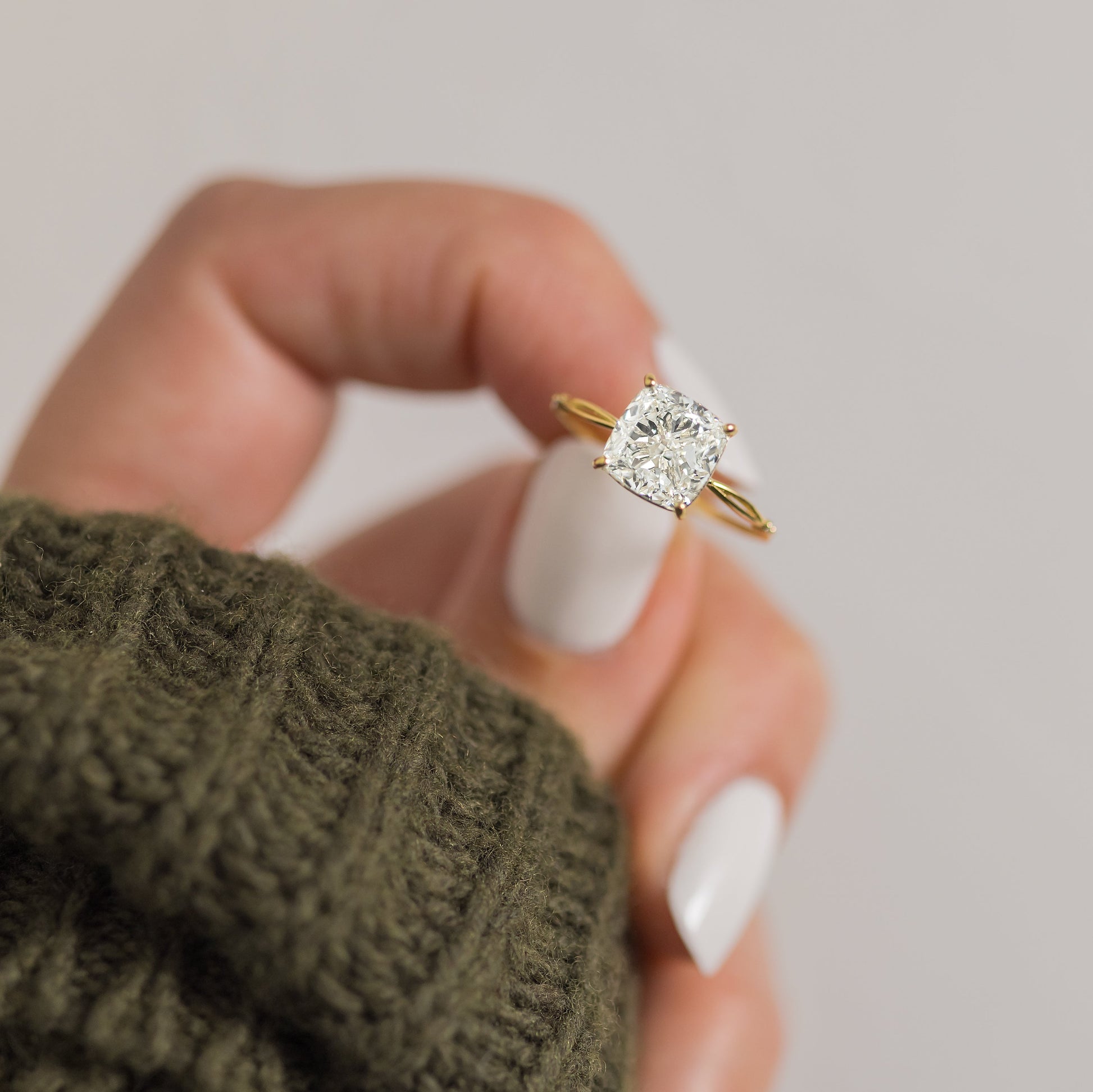 Criss Cross & Dainty Pave-Cushion Lab Grown Diamond Engagement Ring - Back view