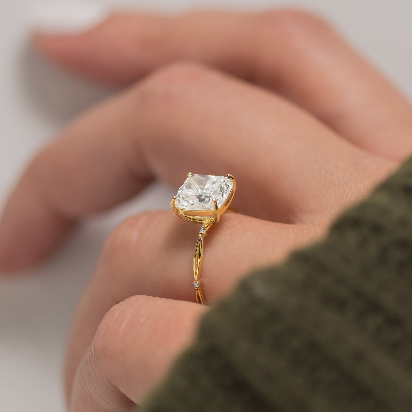 Criss Cross & Dainty Pave-Cushion Lab Grown Diamond Engagement Ring - Detail view