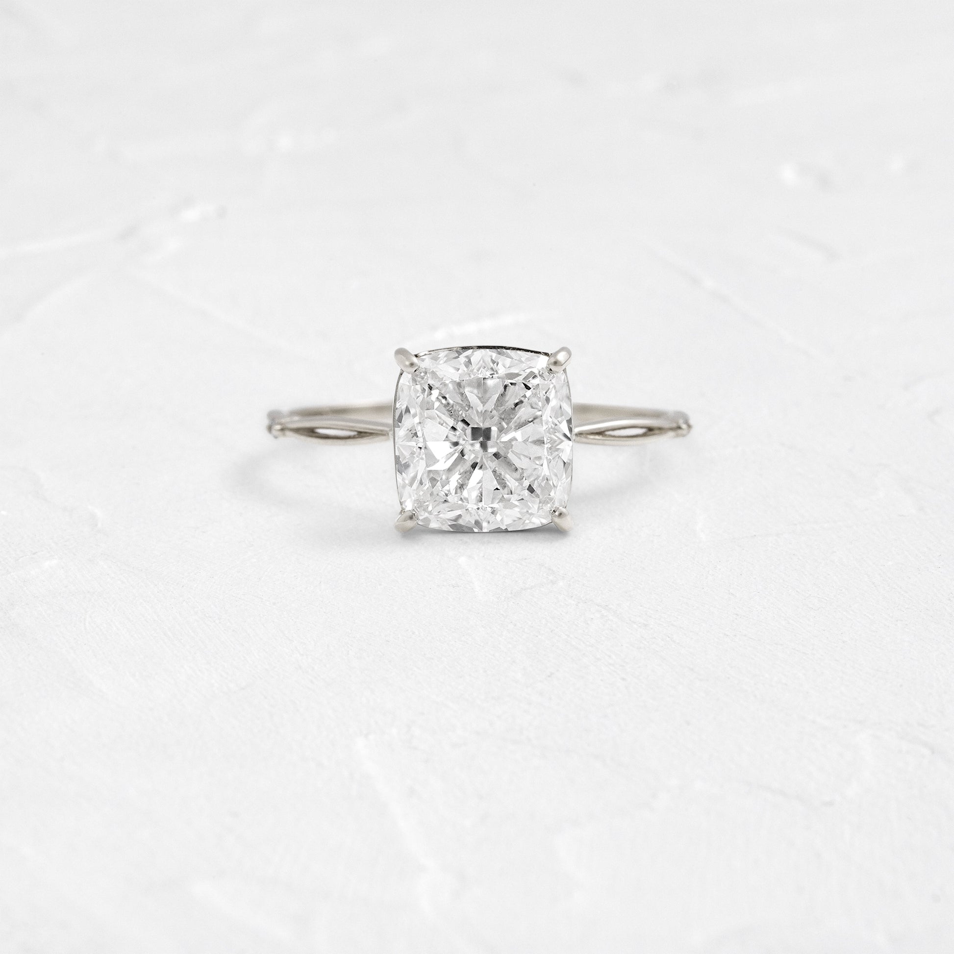 Criss Cross & Dainty Pave-Cushion Lab Grown Diamond Engagement Ring - On model