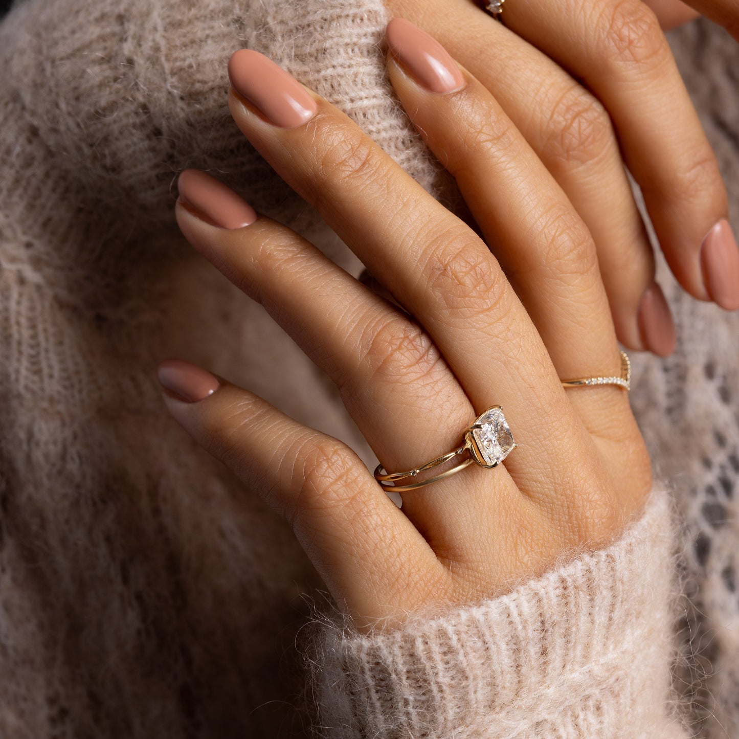 Criss Cross & Dainty Pave-Cushion Lab Grown Diamond Engagement Ring - Back view