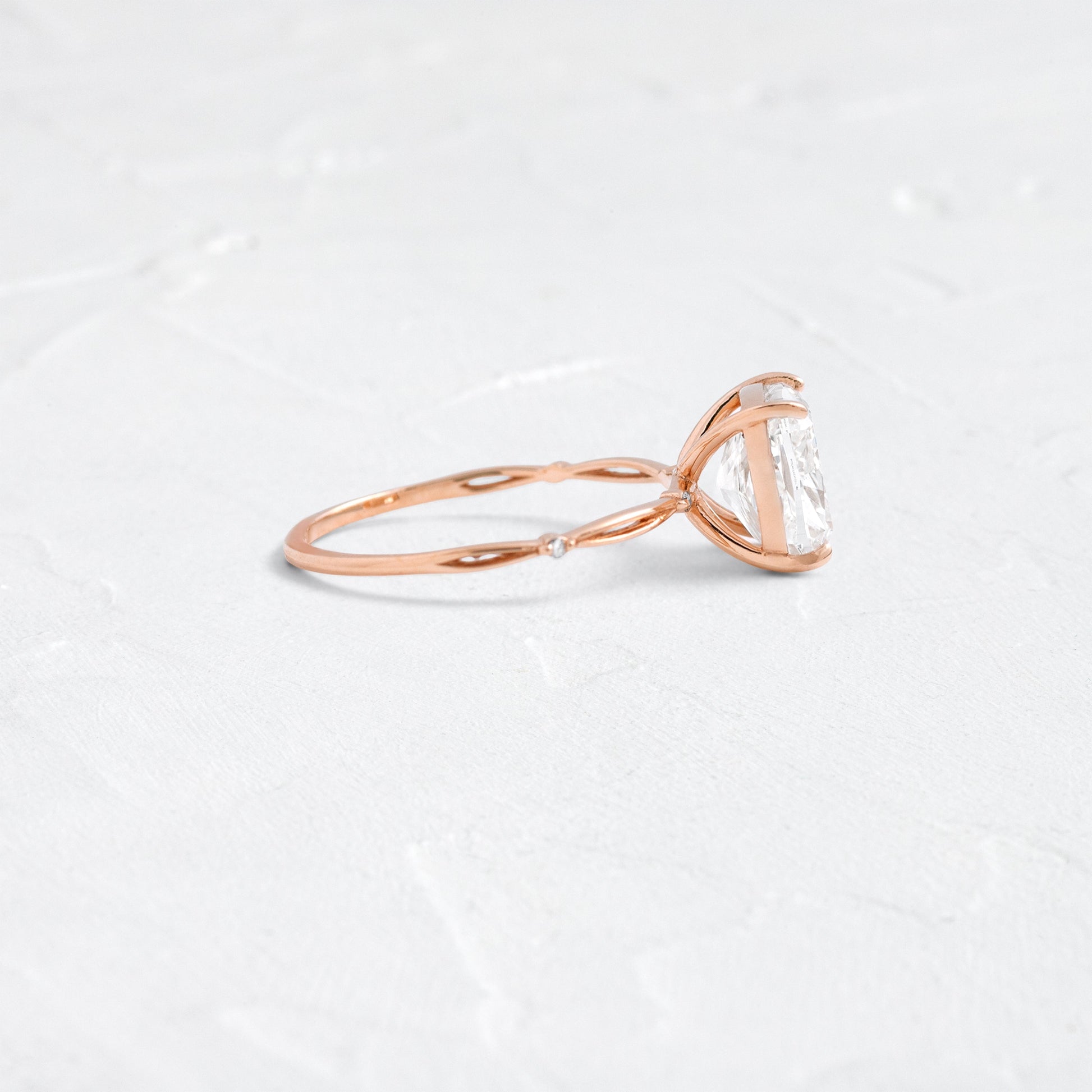 Criss Cross & Dainty Pave-Cushion Lab Grown Diamond Engagement Ring - Side view