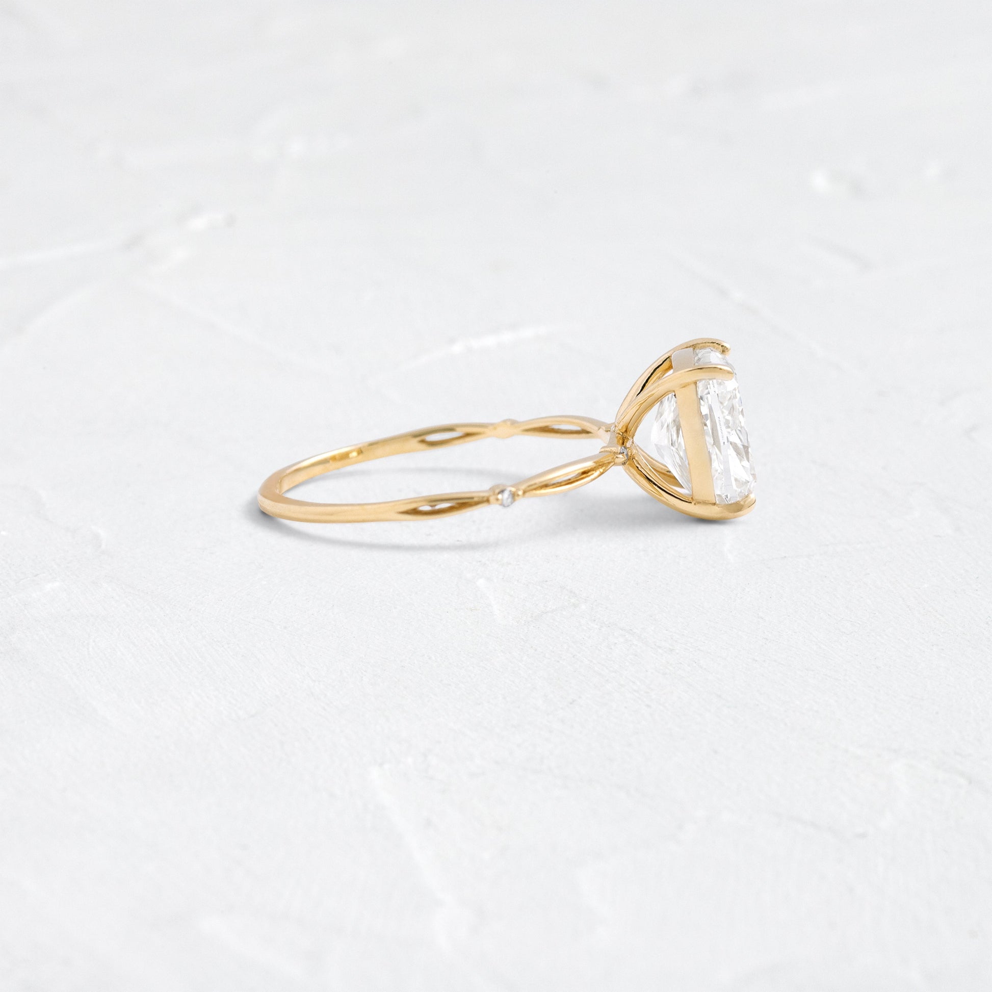 Criss Cross & Dainty Pave-Cushion Lab Grown Diamond Engagement Ring - Side view