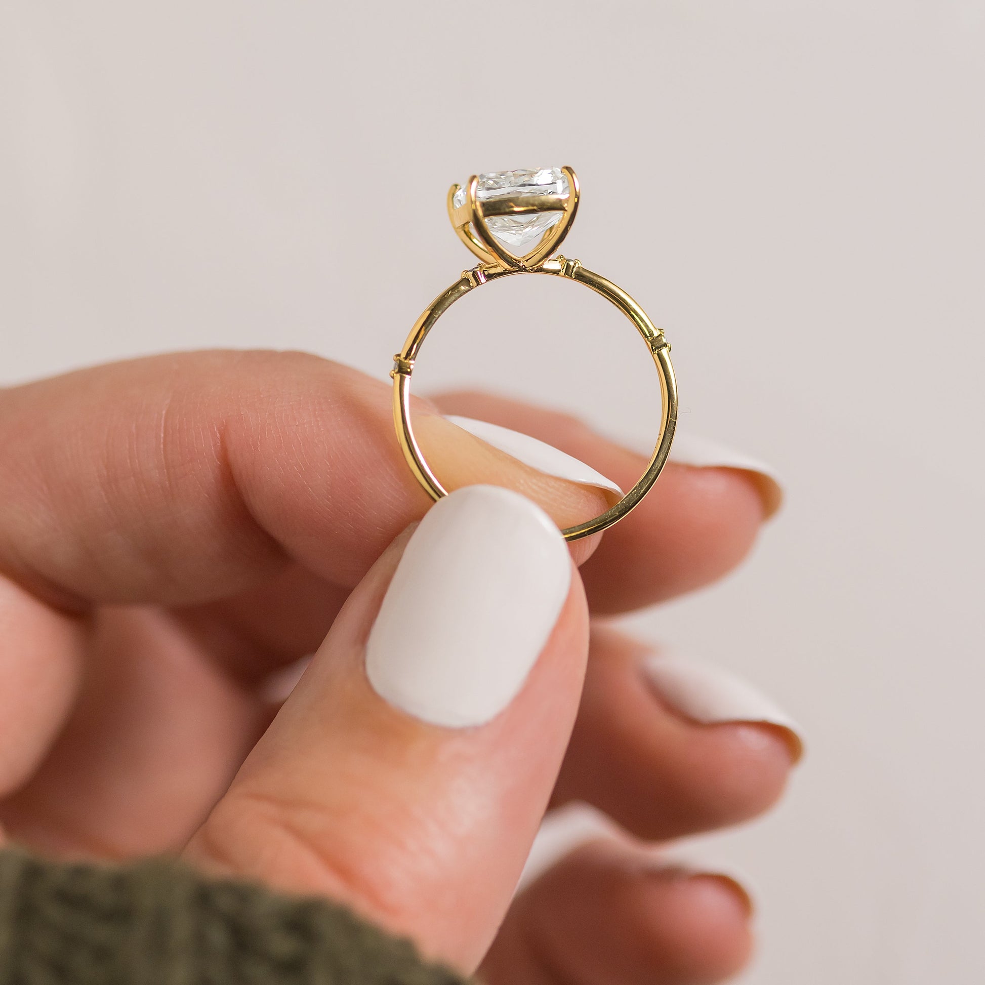 Criss Cross & Dainty Pave-Cushion Lab Grown Diamond Engagement Ring - Detail view