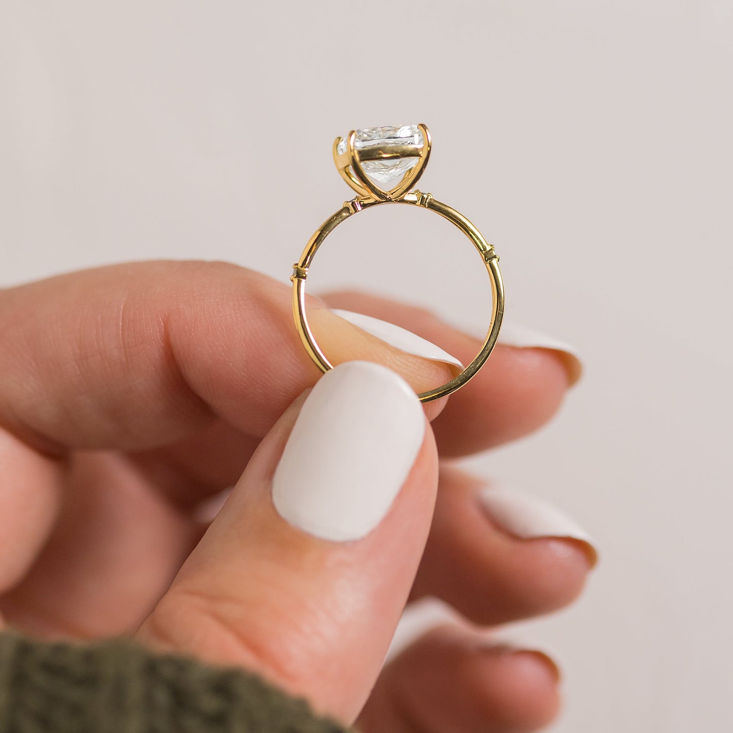 Criss Cross & Dainty Pave-Cushion Lab Grown Diamond Engagement Ring - Detail view