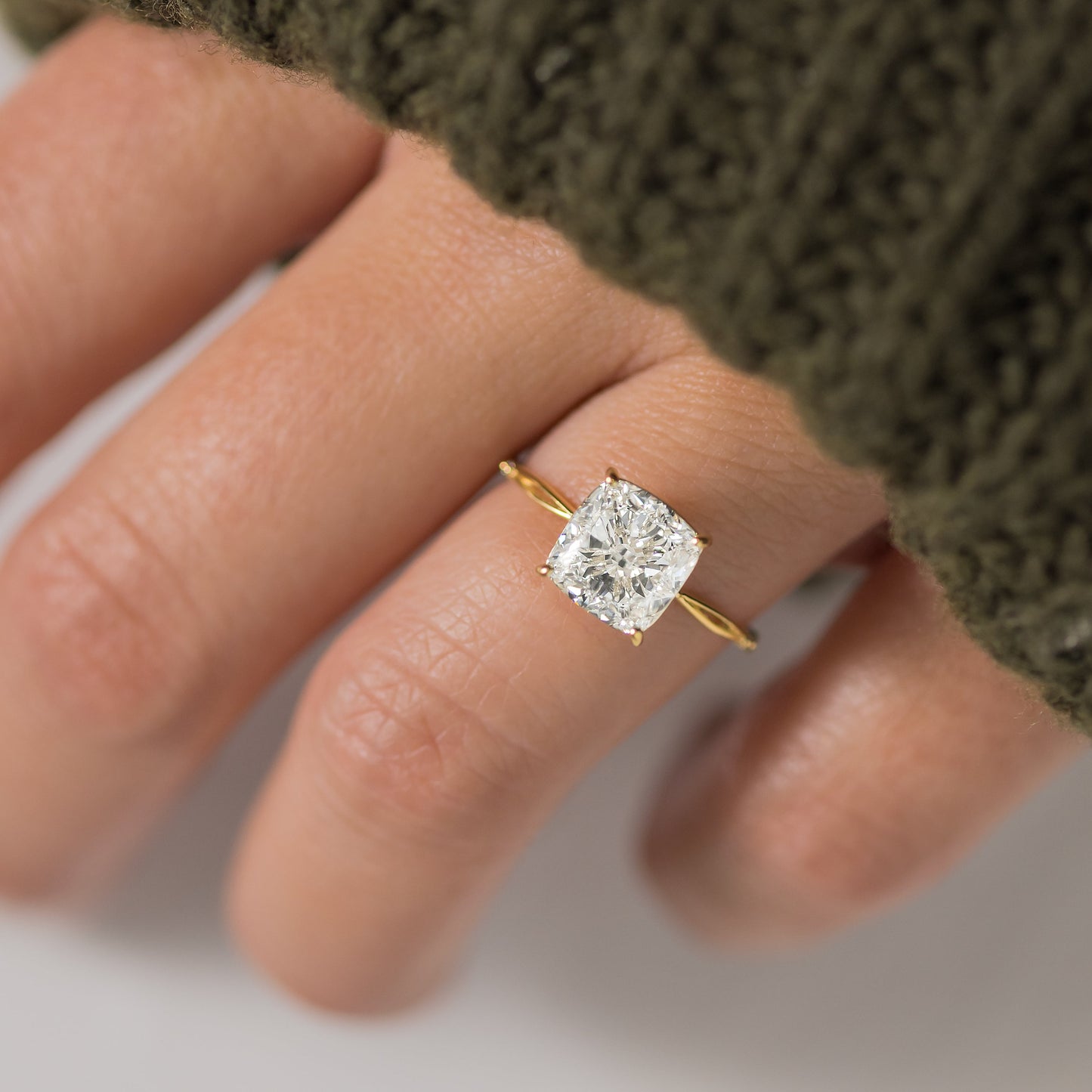 Criss Cross & Dainty Pave-Cushion Lab Grown Diamond Engagement Ring - Lifestyle