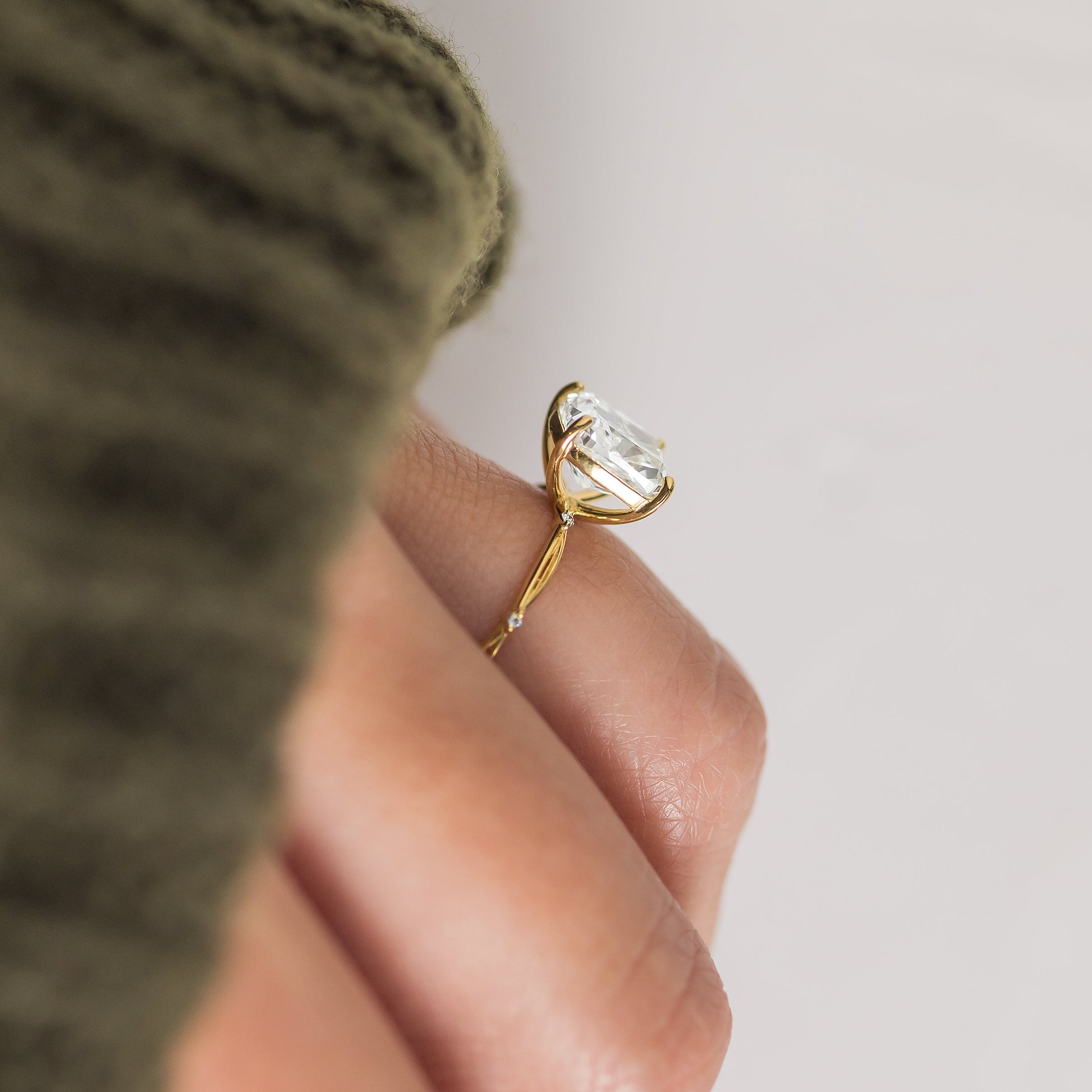 Criss Cross & Dainty Pave-Cushion Lab Grown Diamond Engagement Ring - Front view