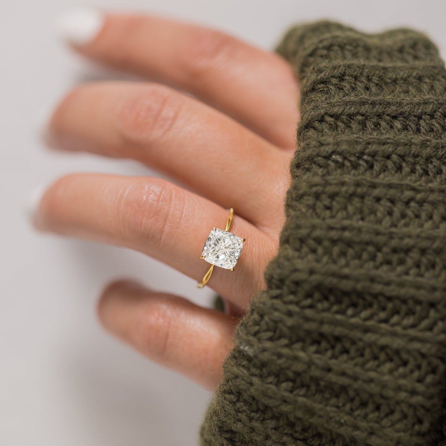Criss Cross & Dainty Pave-Cushion Lab Grown Diamond Engagement Ring - Side view