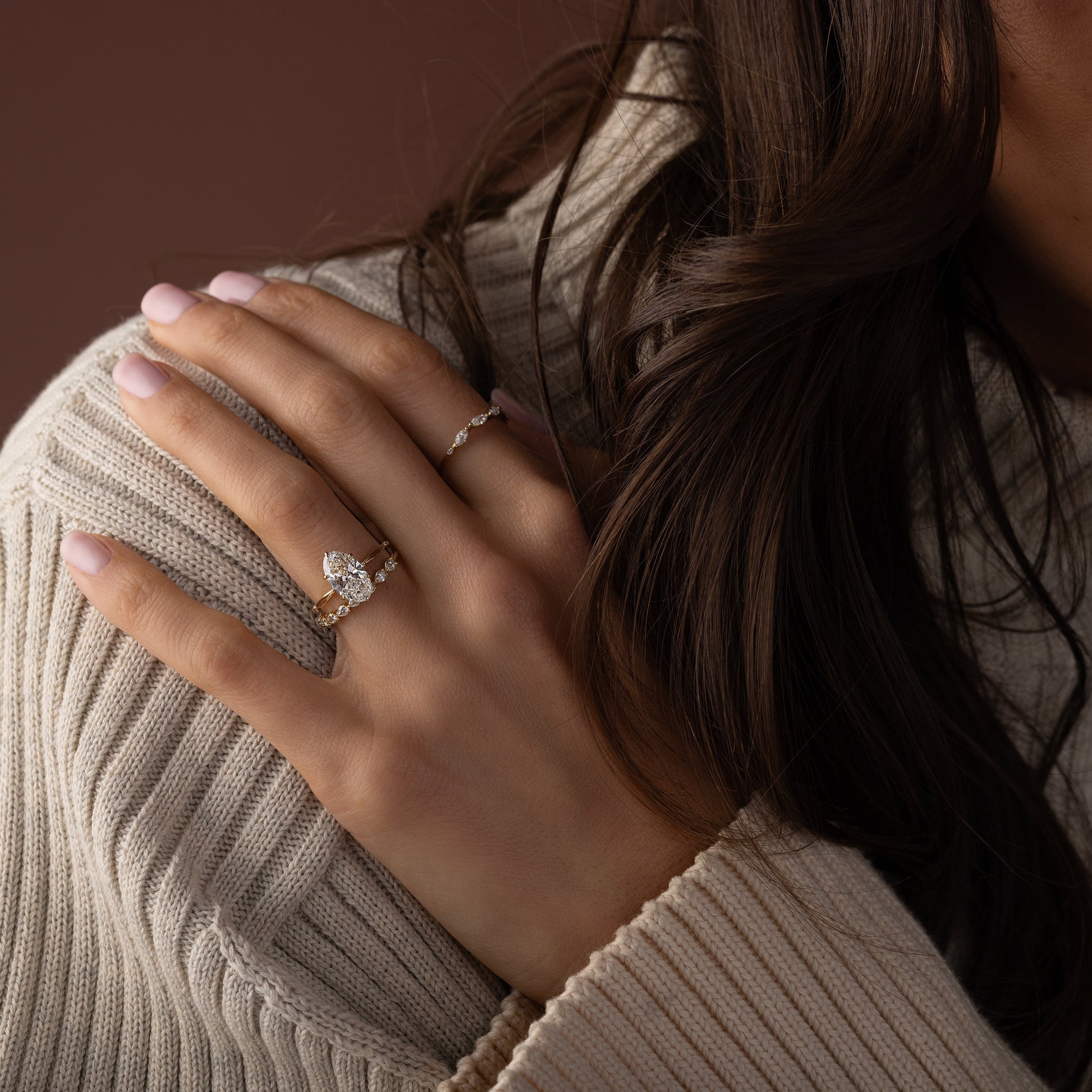 Criss Cross Dainty Pave-Oval Lab Grown Diamond Engagement Ring - On model