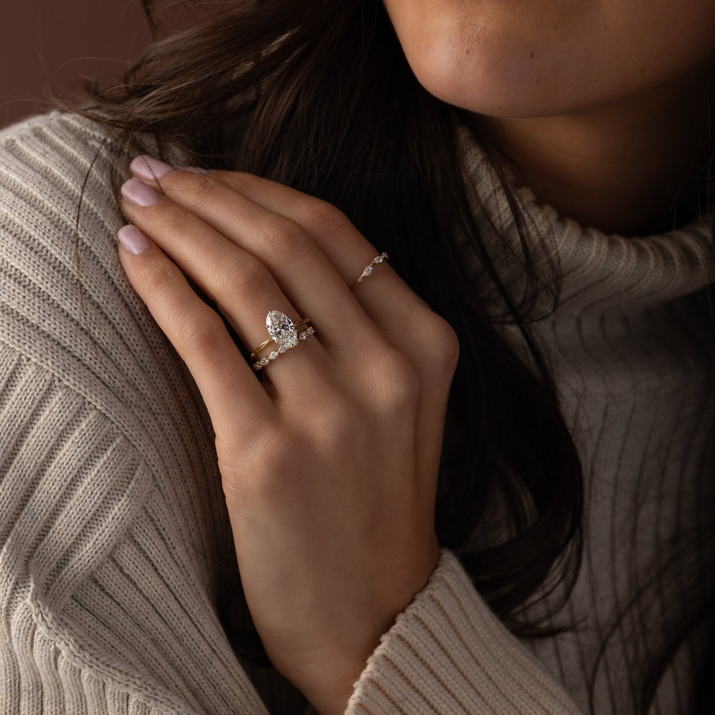 Criss Cross Dainty Pave-Oval Lab Grown Diamond Engagement Ring - Lifestyle