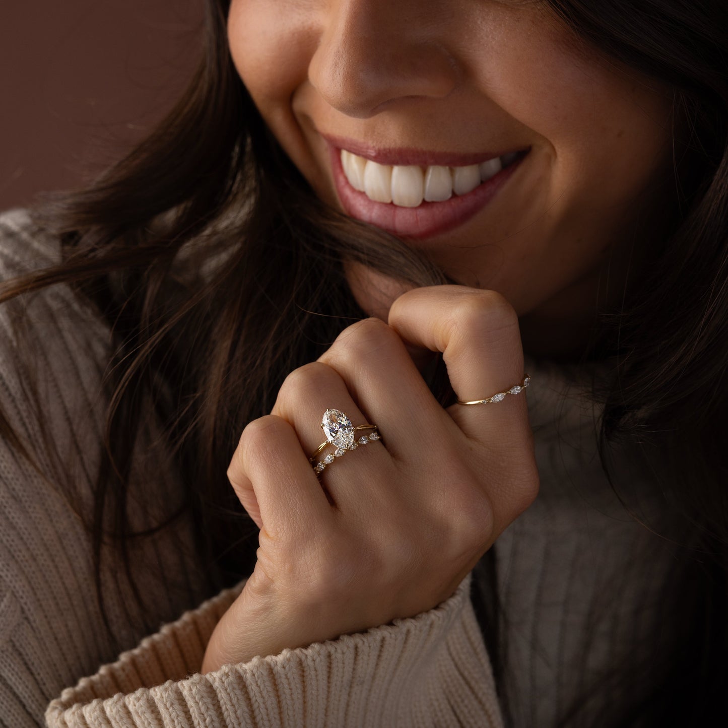 Criss Cross Dainty Pave-Oval Lab Grown Diamond Engagement Ring - Front view