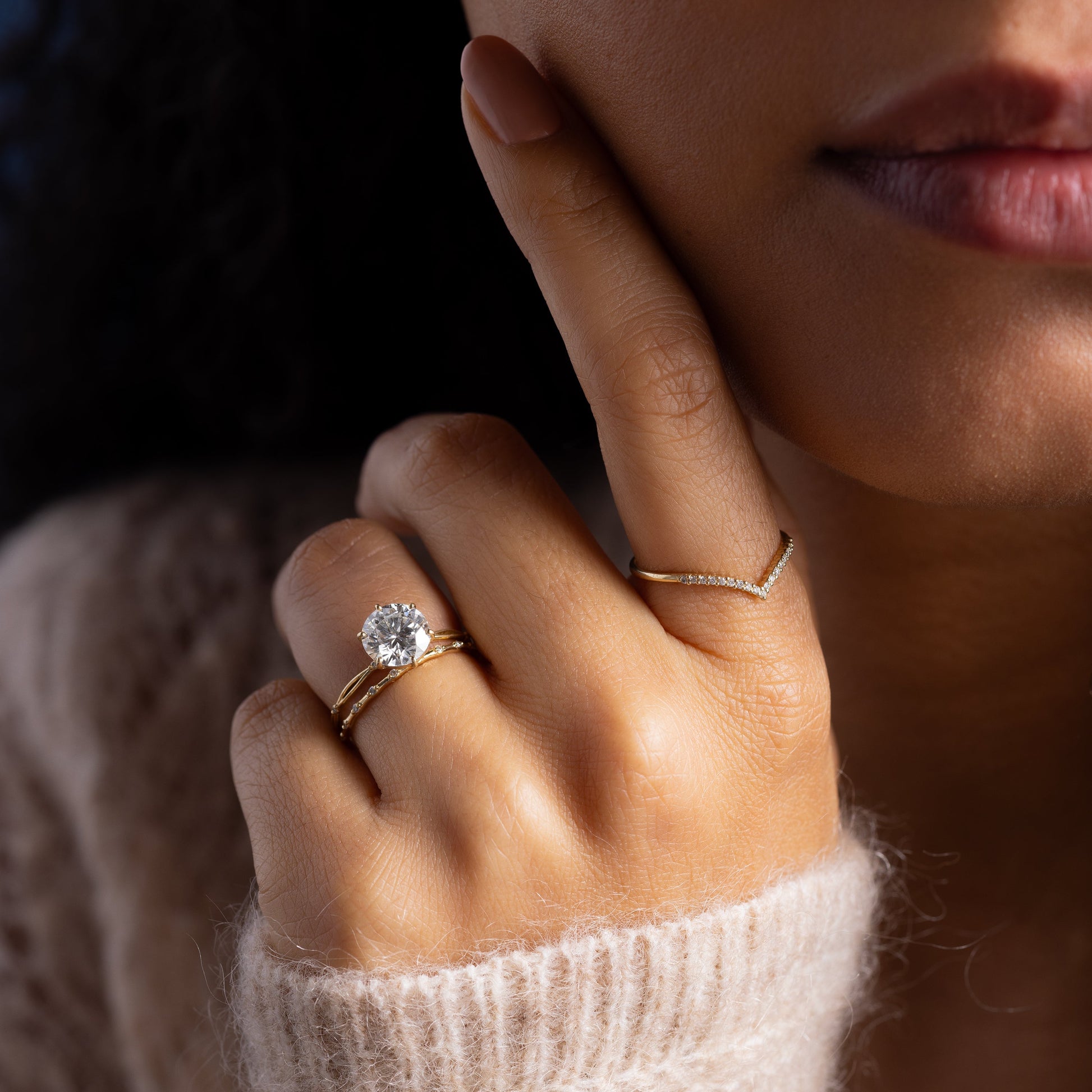 Criss Cross Dainty Pave-Round Lab Grown Diamond Engagement Ring - Detail view