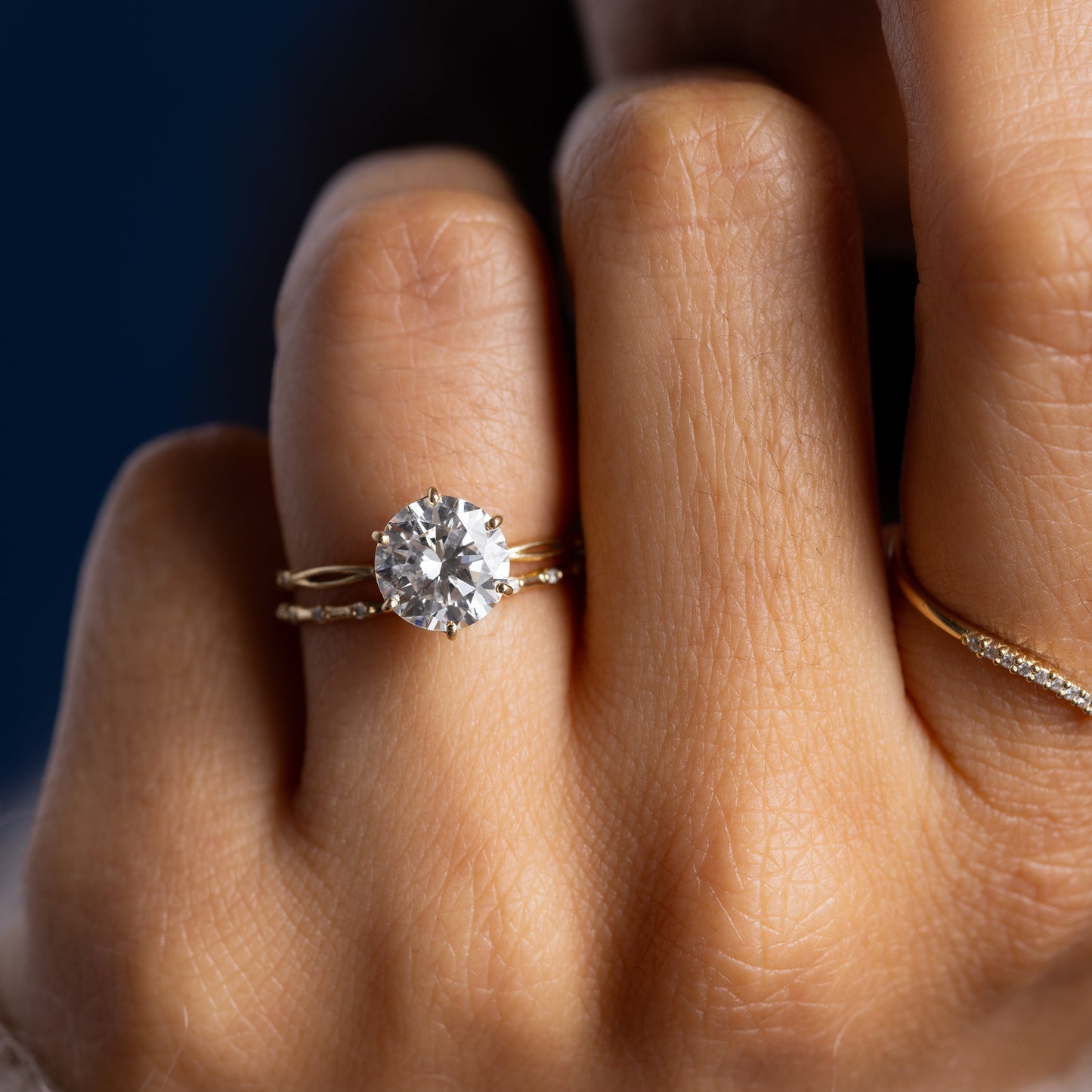 Criss Cross Dainty Pave-Round Lab Grown Diamond Engagement Ring - On model