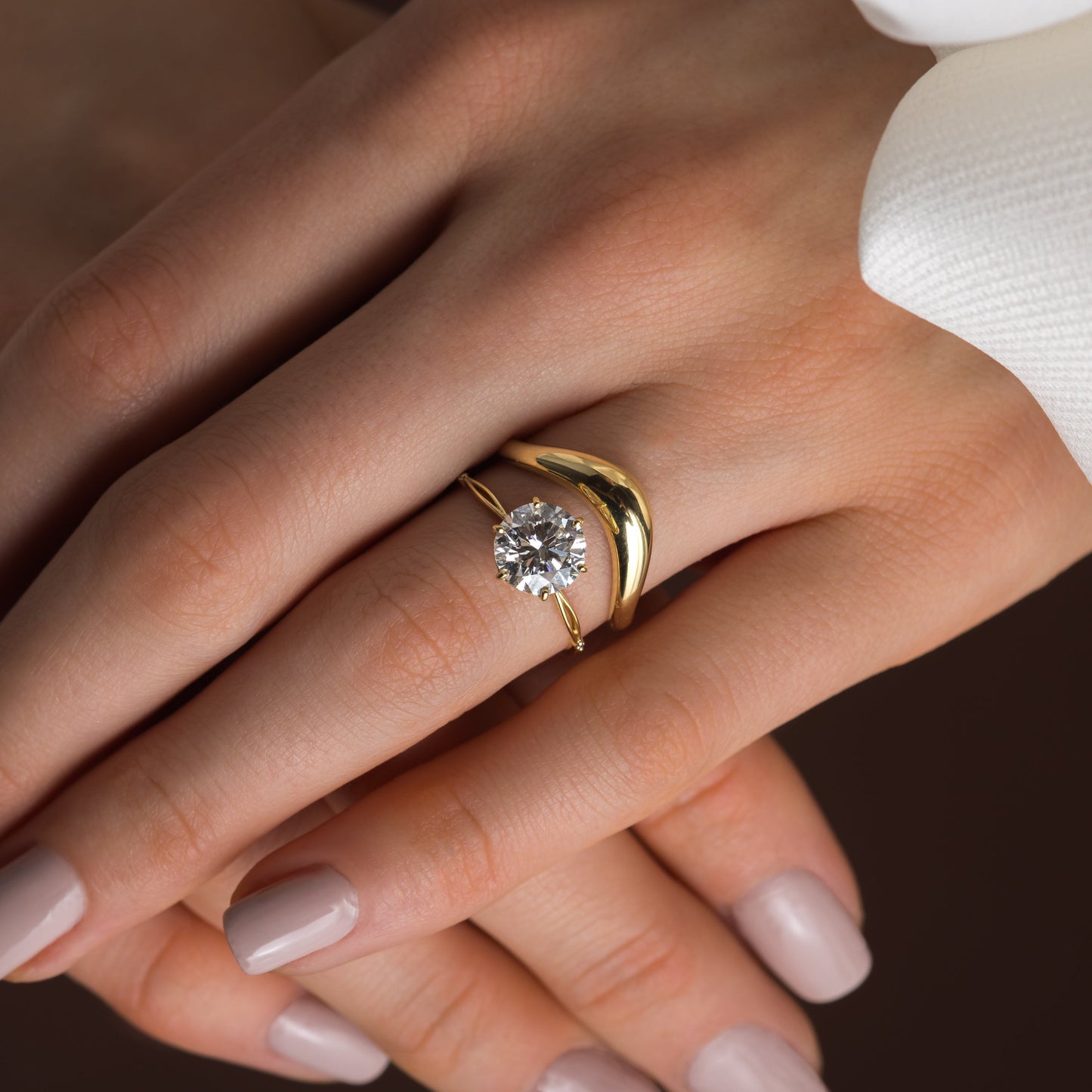 Criss Cross Dainty Pave-Round Lab Grown Diamond Engagement Ring - Front view