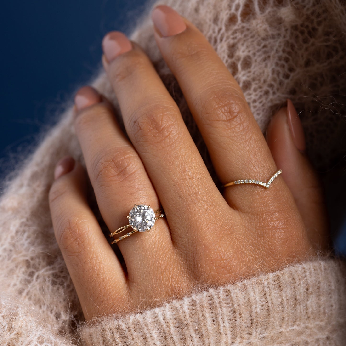 Criss Cross Dainty Pave-Round Lab Grown Diamond Engagement Ring - Side view