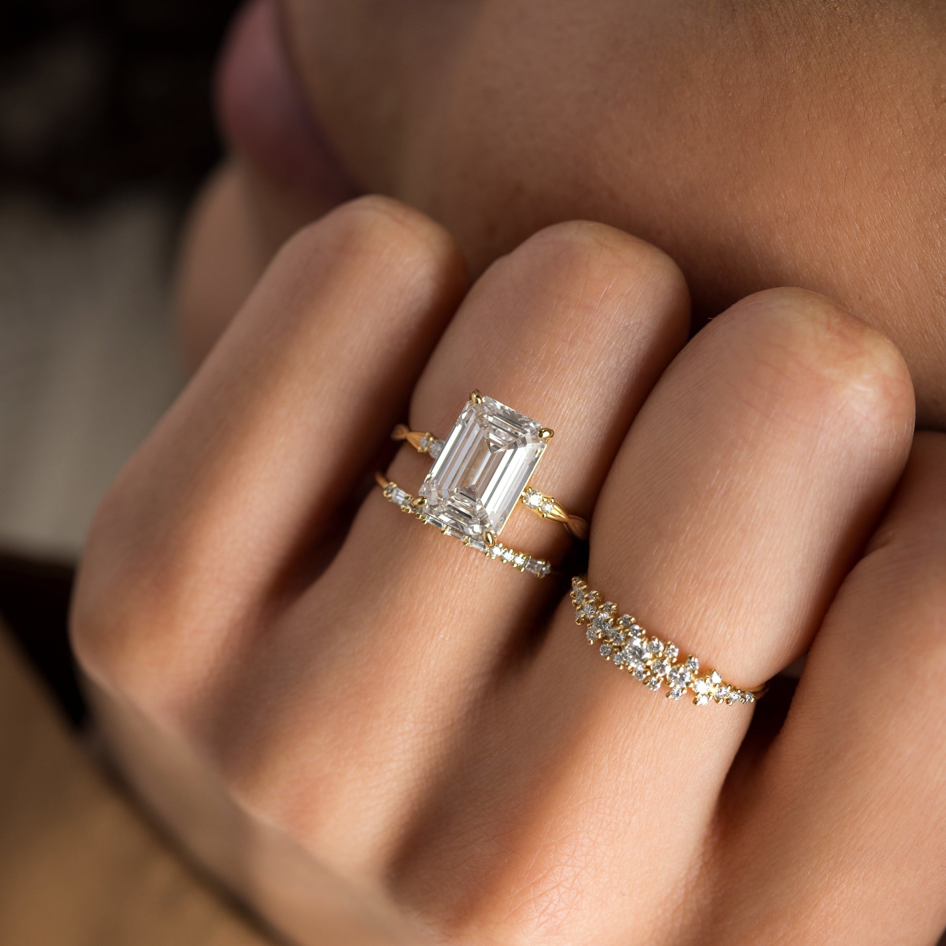 Criss Cross-Emerald Lab Grown Diamond Engagement Ring - Detail view