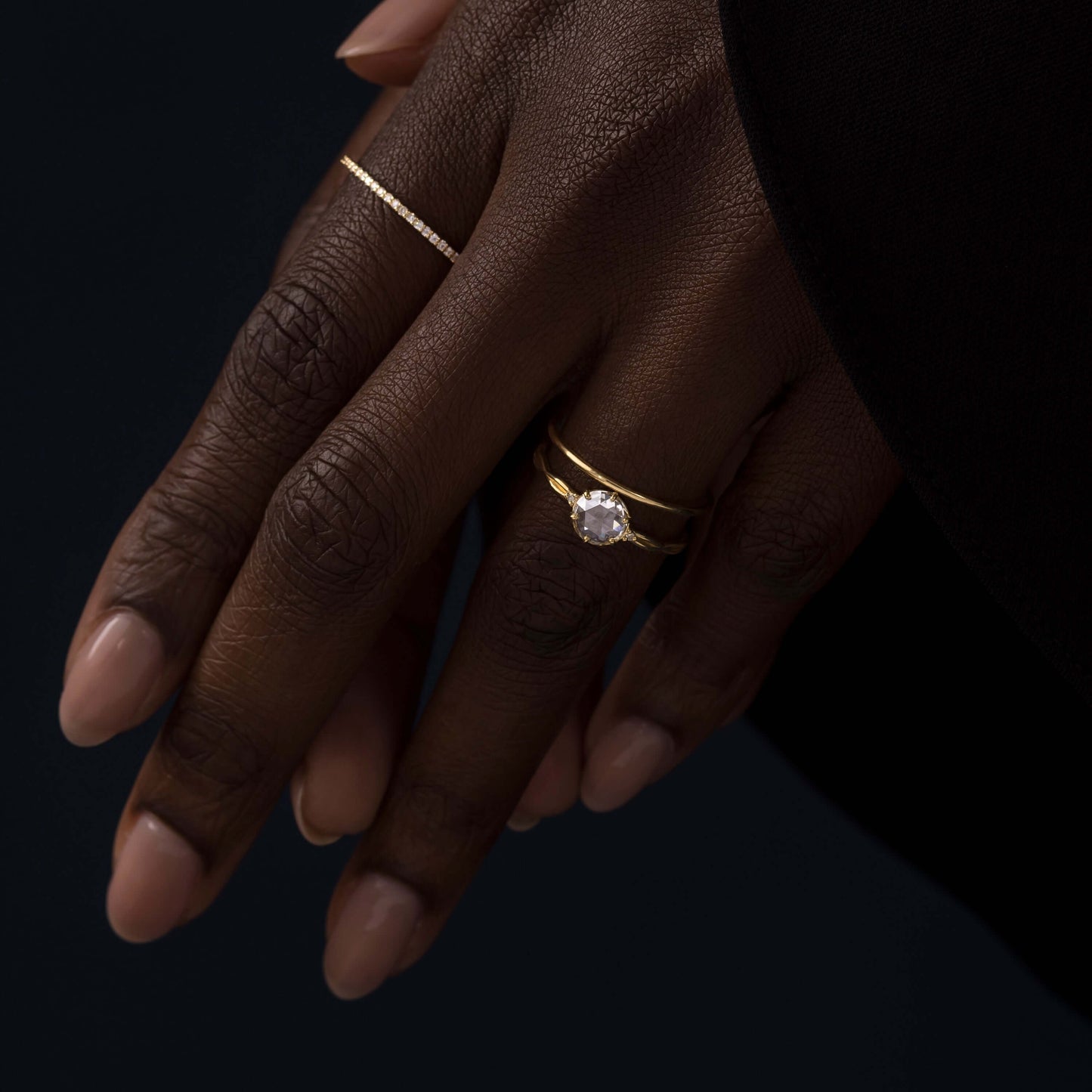 Criss Cross-Rose Cut Lab Grown Diamond Engagement Ring - Detail view