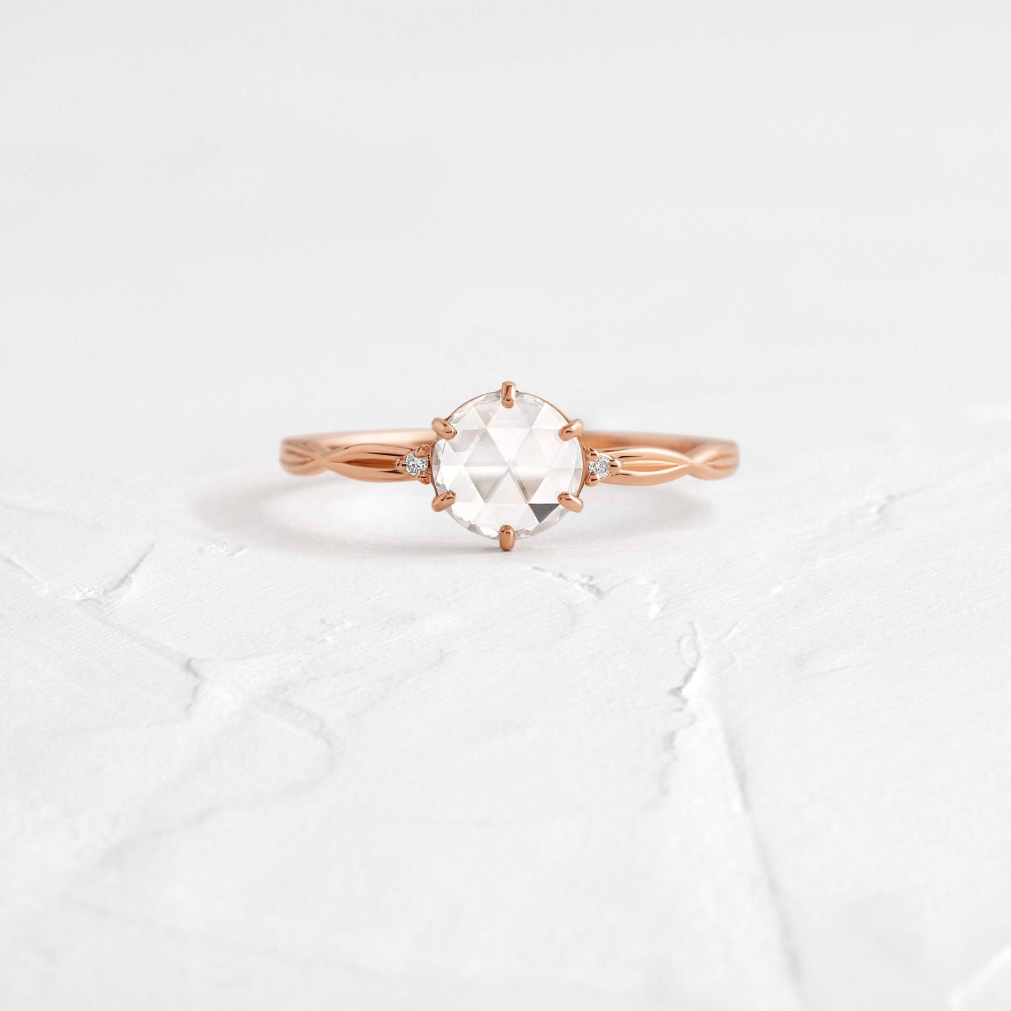 Criss Cross-Rose Cut Lab Grown Diamond Engagement Ring - On model