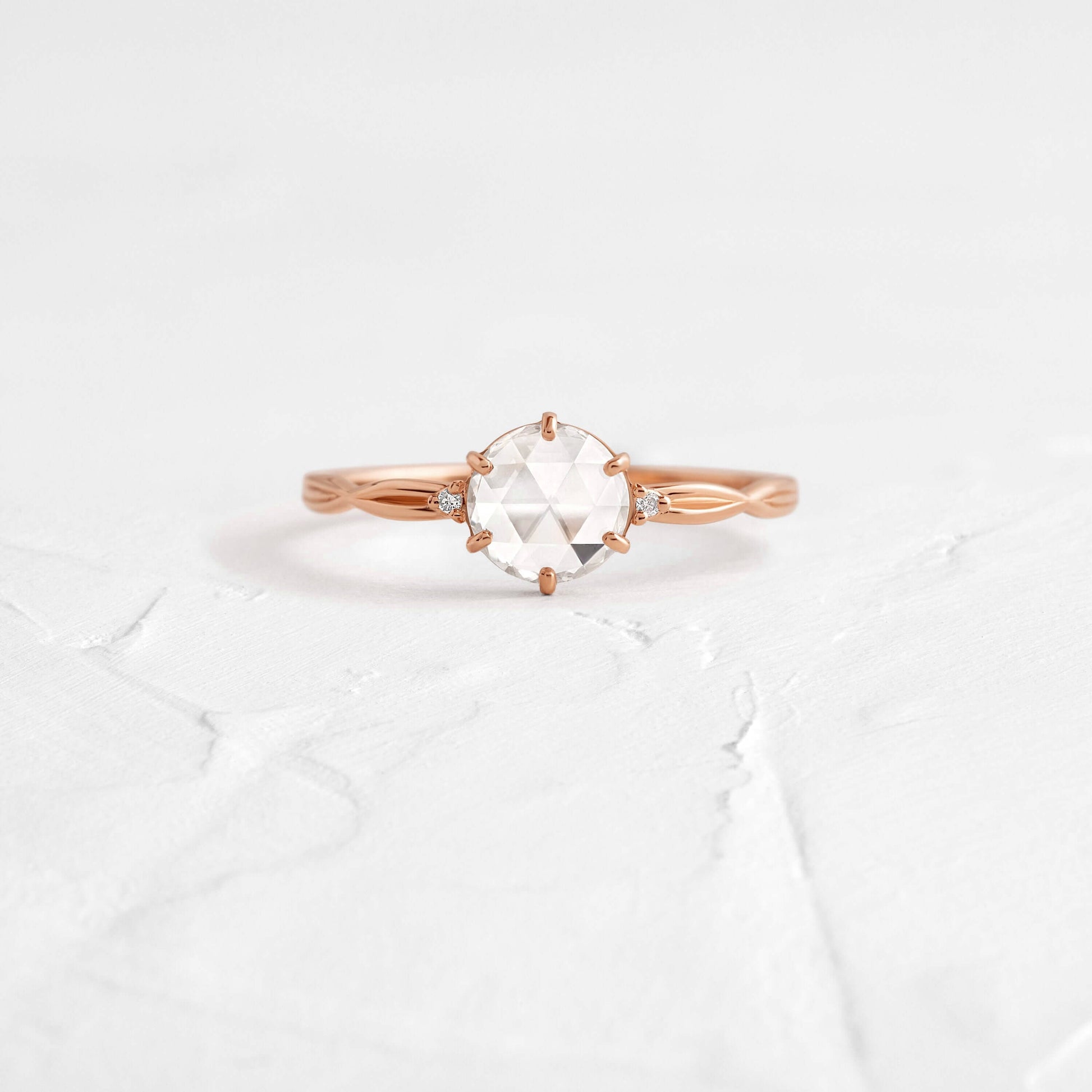 Criss Cross-Rose Cut Lab Grown Diamond Engagement Ring - On model