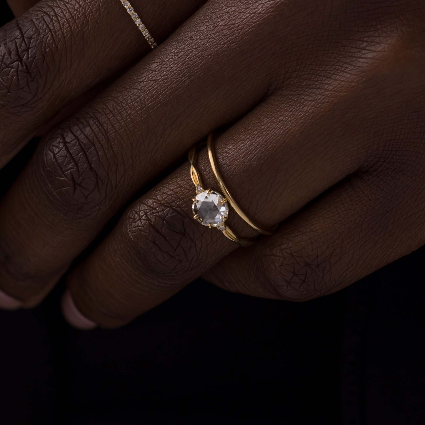 Criss Cross-Rose Cut Lab Grown Diamond Engagement Ring - Back view