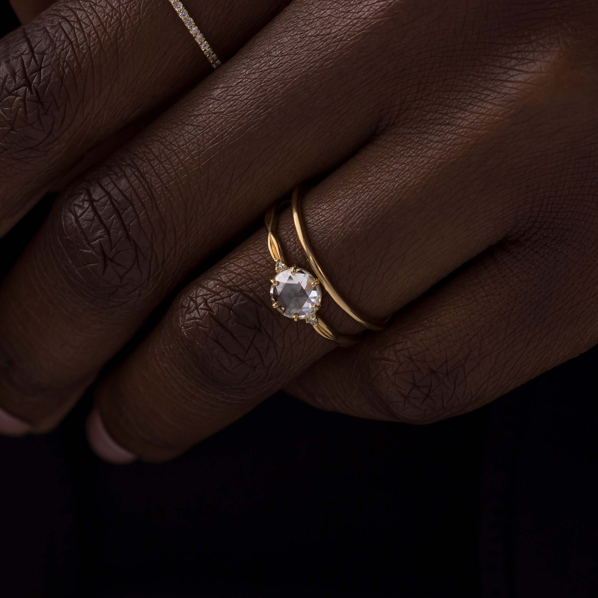 Criss Cross-Rose Cut Lab Grown Diamond Engagement Ring - Back view