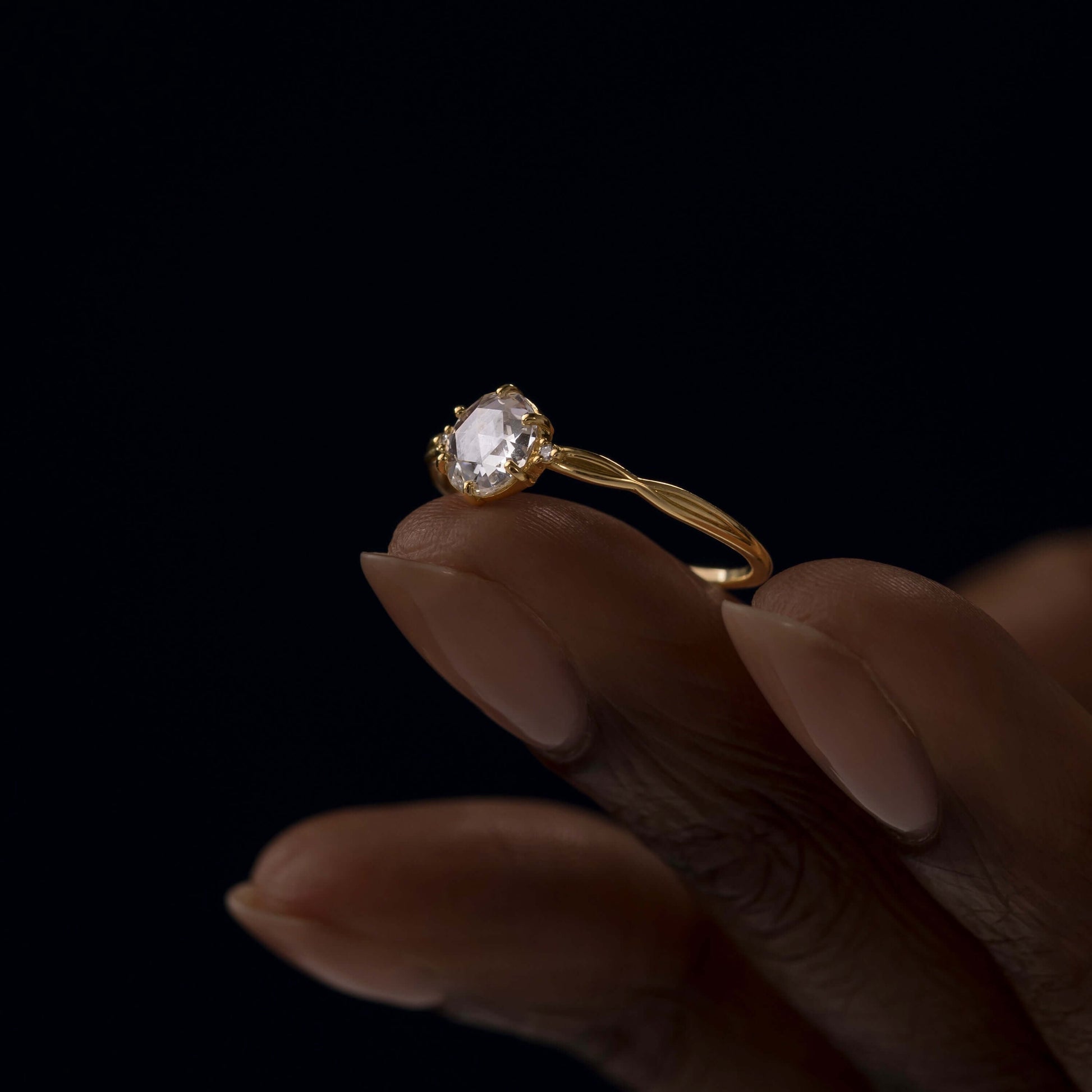 Criss Cross-Rose Cut Lab Grown Diamond Engagement Ring - Detail view