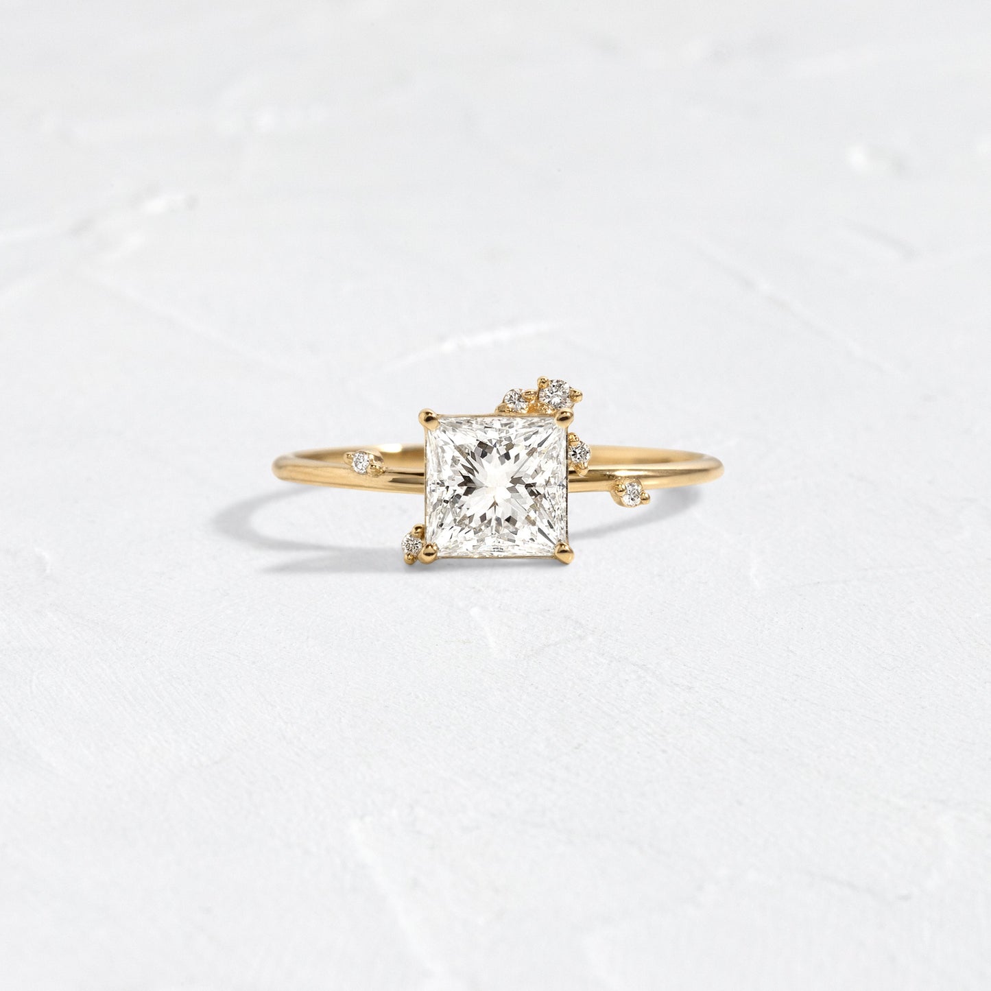 Dainty Cluster-Princess Lab Grown Diamond Engagement Ring - Front view