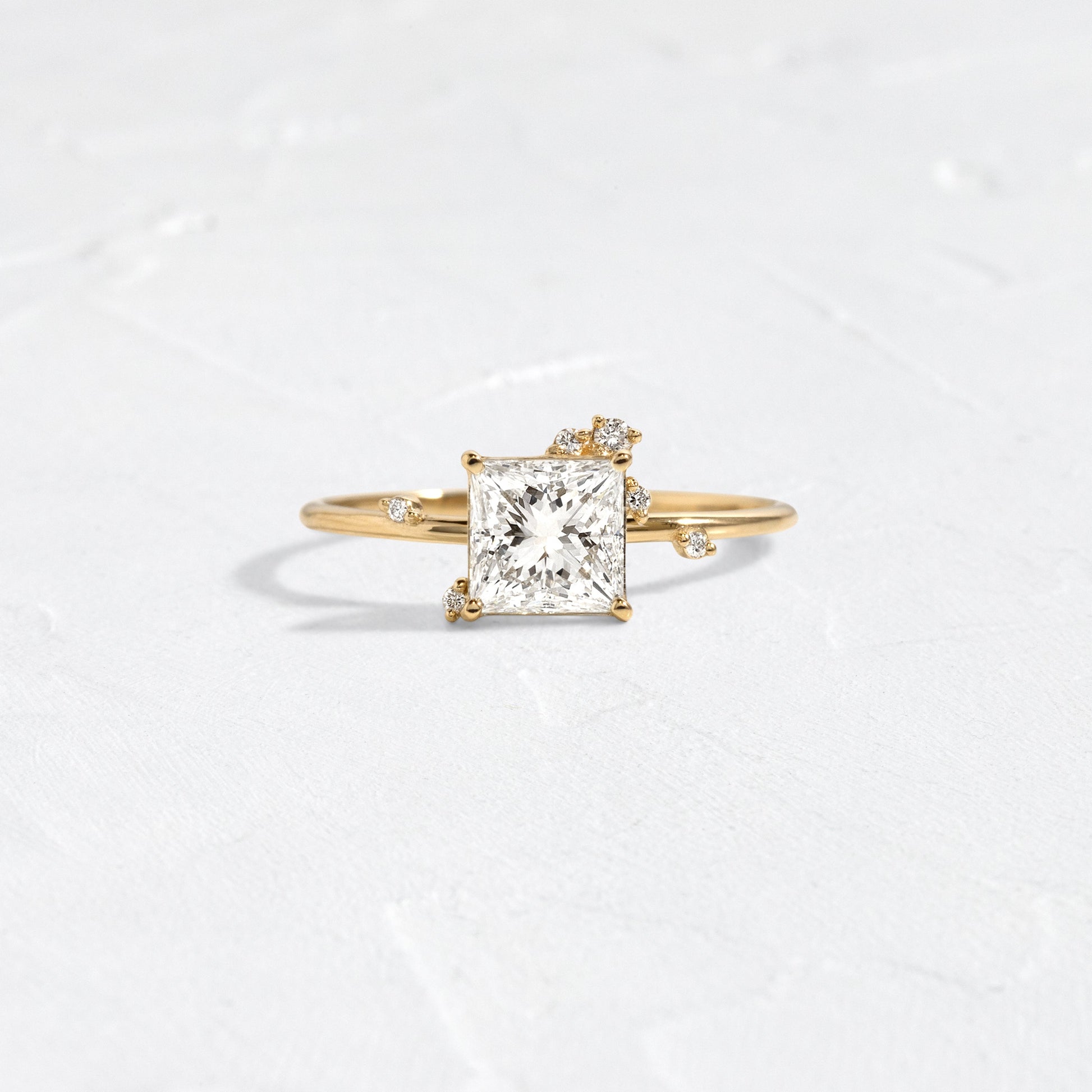 Dainty Cluster-Princess Lab Grown Diamond Engagement Ring - Front view
