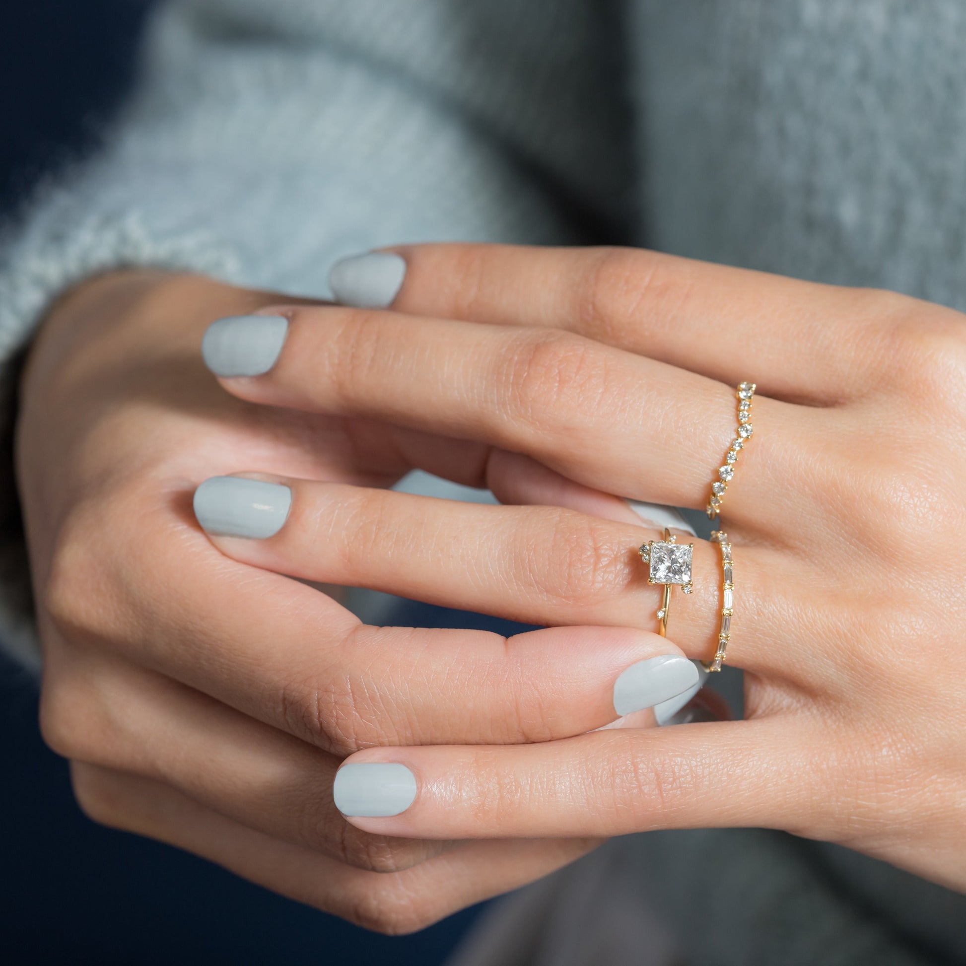 Dainty Cluster-Princess Lab Grown Diamond Engagement Ring - Back view